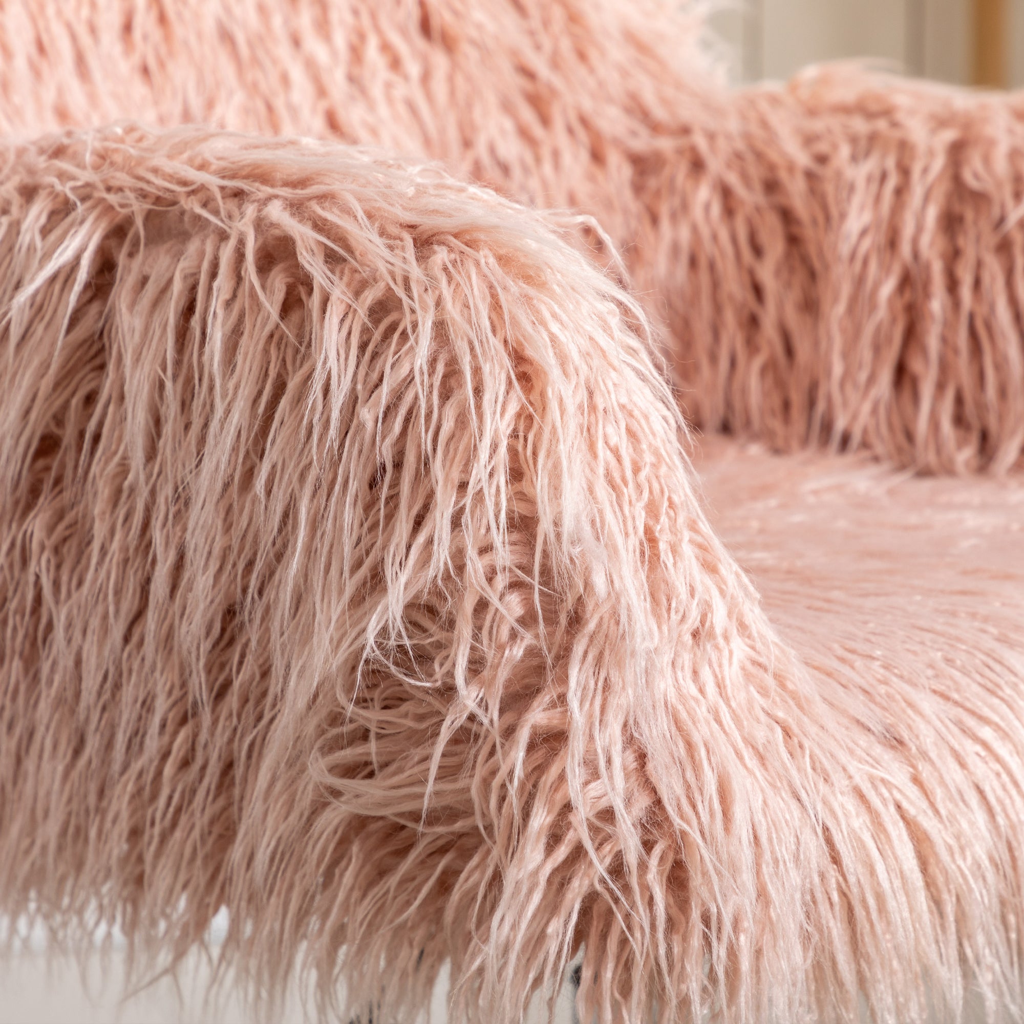 HAOYYE HengMing Modern Faux fur home office chair, fluffy chair for girls, makeup vanity Chair Sturdy Space-Saving Heavy Duty Modern Design Adults Dorm Room Easy Assembly Bedroom Furniture