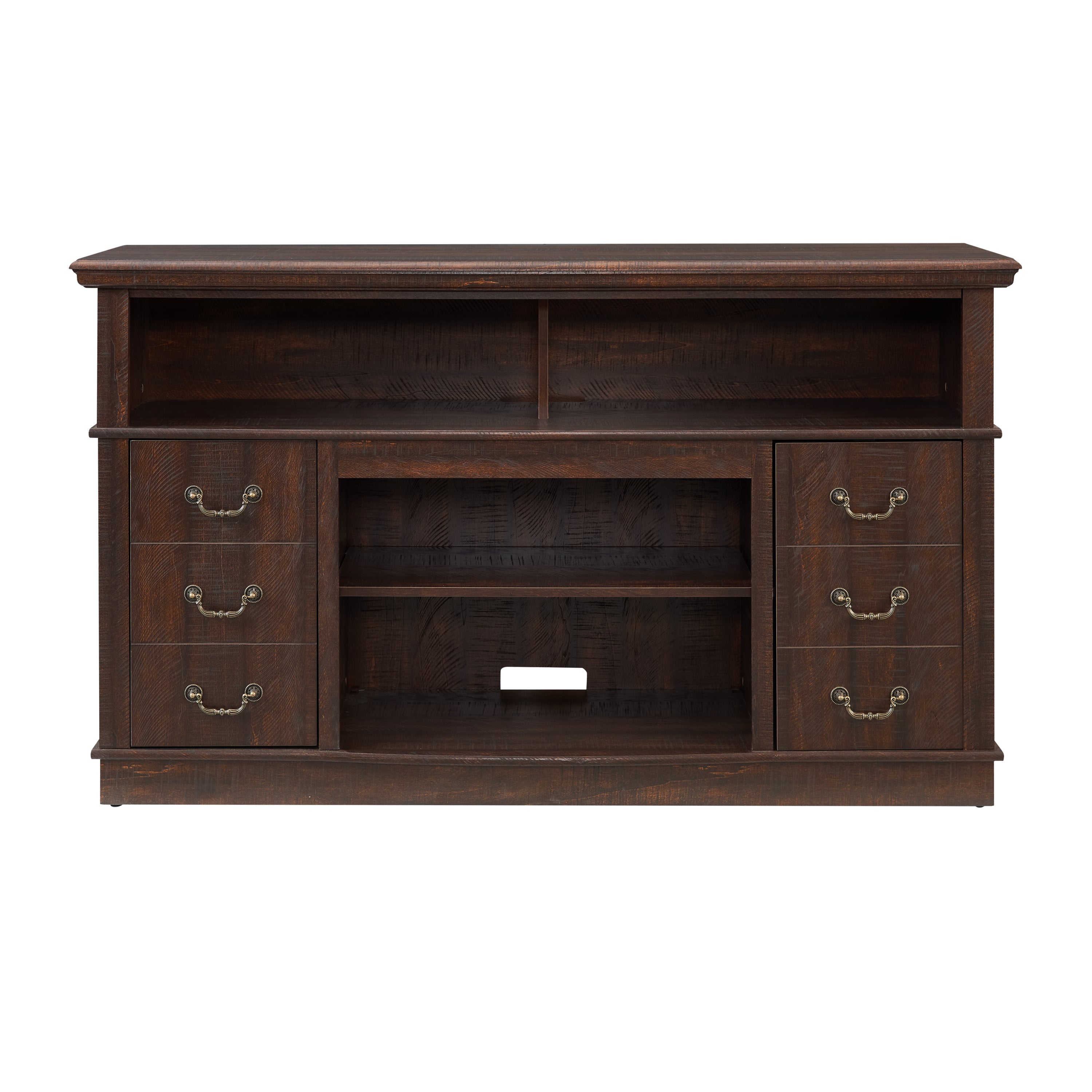 HAOYYE Traditional TV Media Stand Farmhouse Rustic Entertainment Console for TV Up to 65" with Open and Closed Storage Space, Espresso, 60"W*15.75"D*34.25"H Sturdy Space-Saving Heavy Duty Modern Design