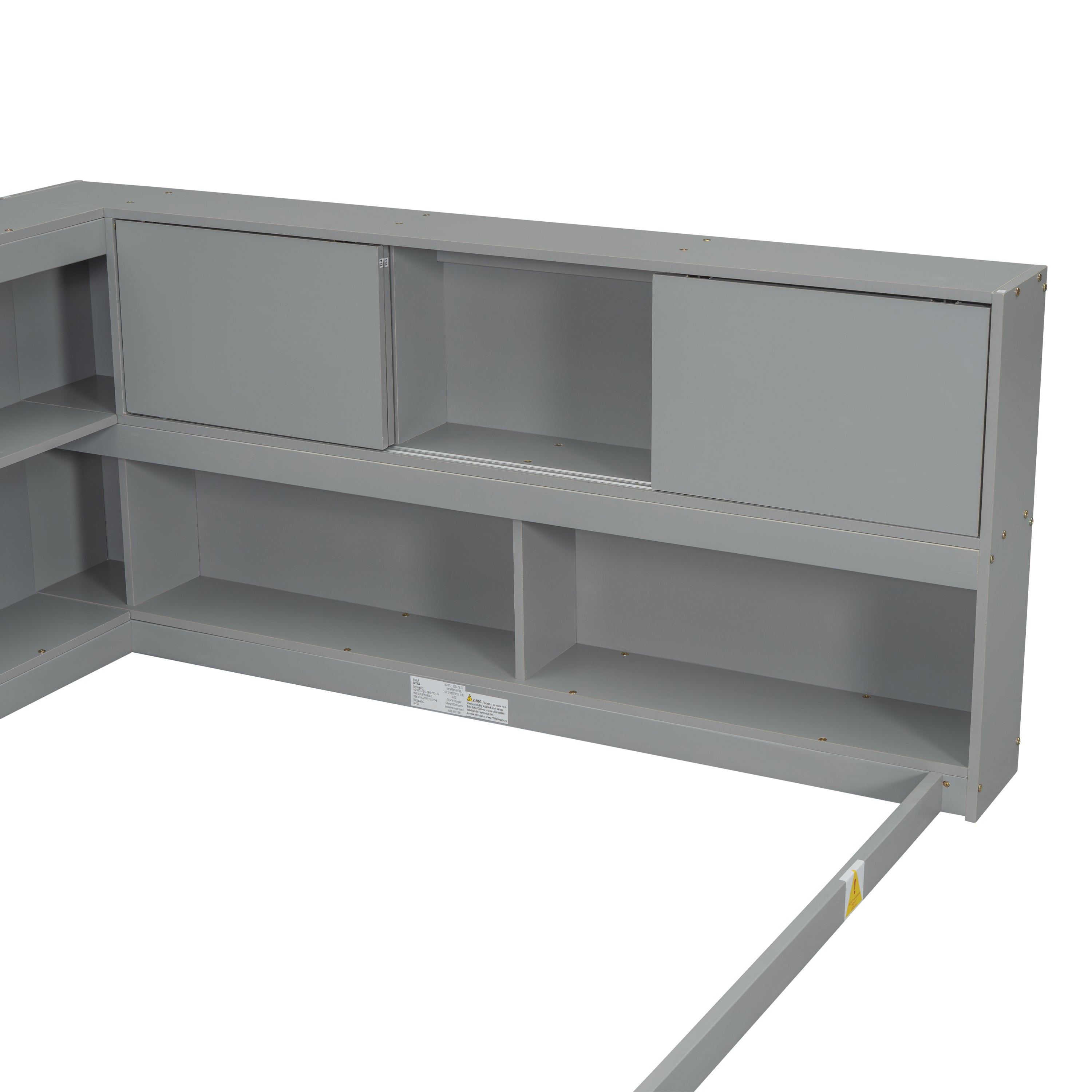 HAOYYE Full Floor Bed with L-shaped Bookcases, sliding doors,without slats,Grey Sturdy Space-Saving Heavy Duty Modern Design Easy Assembly Durable Stylish Home Furniture Versatile