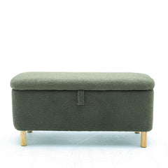 HAOYYE Basics Upholstered Storage Ottoman and Entryway Bench GREEN Sturdy Space-Saving Heavy Duty Modern Design Adults Dorm Room Easy Assembly Bedroom Furniture