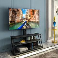 HAOYYE Black Multi-Function Angle And Height Adjustable Tempered Glass TV Stand Sturdy Space-Saving Heavy Duty Modern Design Easy Assembly Durable Stylish Home Furniture Versatile
