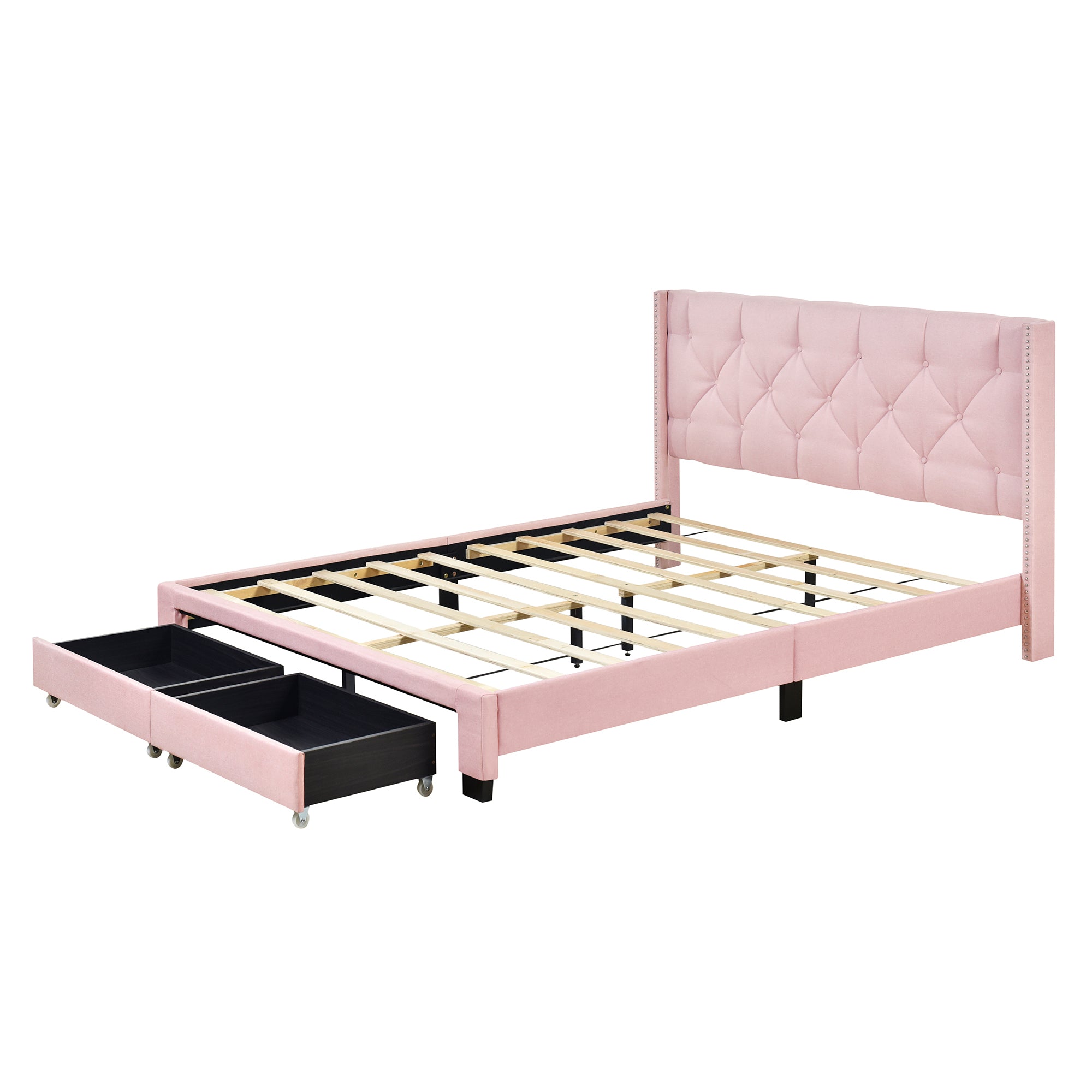 HAOYYE Queen Size Linen Upholstered Platform Bed with Two Drawers, Modern Storage Bed with Sturdy and Space-Saving Design, Heavy Duty Construction, Ideal for Adults and Dorm Rooms, Easy Assembly for Bedroom Furniture