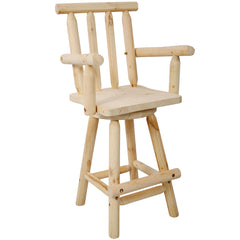 HAOYYE Rustic Bar Stool - Fir Wood Construction, Chair with Footrest,Wide Armrest, Rustic Kitchen Stool, Tall Bistro Chair for Dining Room, Restaurant, Pub, 4-Foot,Light brown color Sturdy Space-Saving