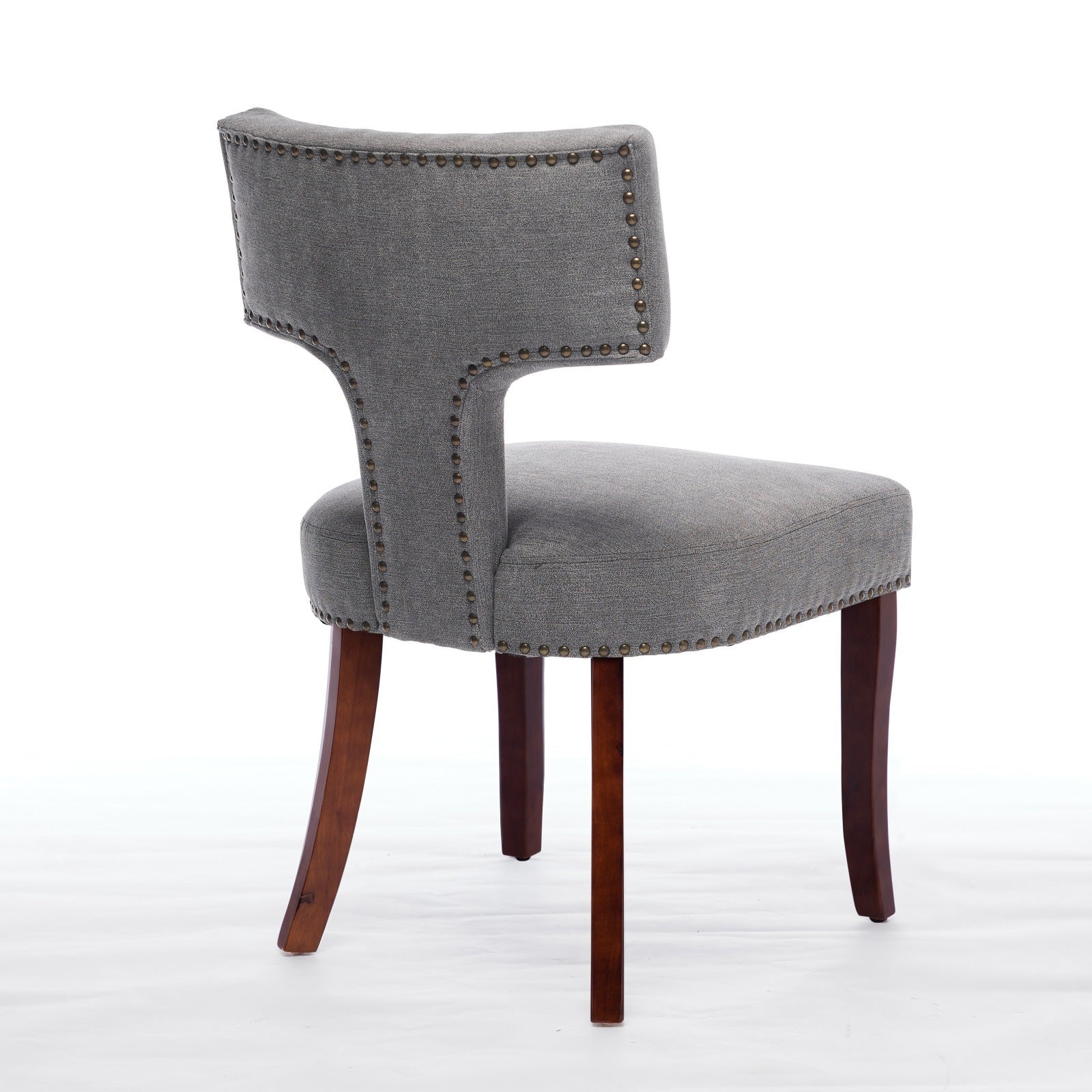 HAOYYE Mid Century Modern Dining Chairs Set of 2, Farmhouse Linen Fabric Upholstered Accent Chair Curved Backrest with Copper Nails around,Kitchen Chairs with Hardwood Frame, Gray Sturdy Space-Saving Durable