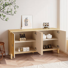 HAOYYE Vintage Storage Cabinet with Carved Scatter Pattern, 4 Door Dining Sideboard and Adjustable Shelves, Versatile Buffet and Accent Cabinet for Living Room, Kitchen, and Hallway, Sturdy and Space-Saving Design in Natural Finish