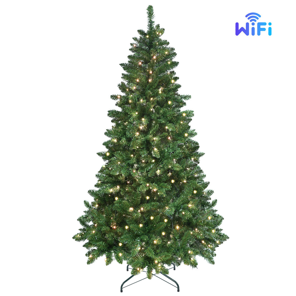 HAOYYE Artificial Green RGB Lit Christmas Tree with Mixed PVC Branch Tips, WiFi Controlled Hinged Automatic Structure with Foldable Premium Base, Fireproof Eco-Friendly Material, Easy Assembly, Stable Heavy Duty Stand for Indoor Holiday Decorating