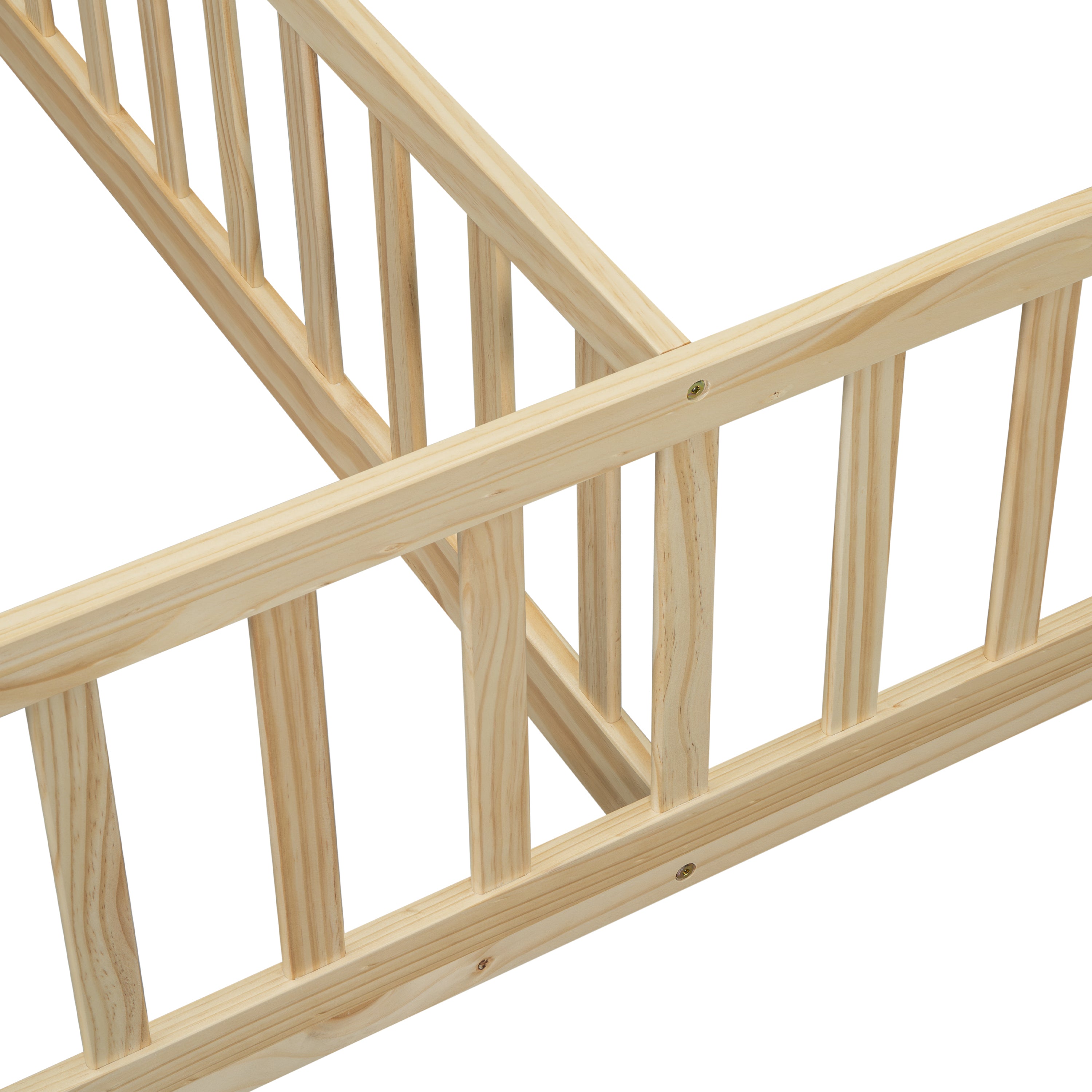 HAOYYE Double Twin House-Style Floor Bed with Fence, Guardrails, without door, Natural Sturdy Space-Saving Heavy Duty Modern Design Adults Dorm Room Easy Assembly Bedroom Furniture