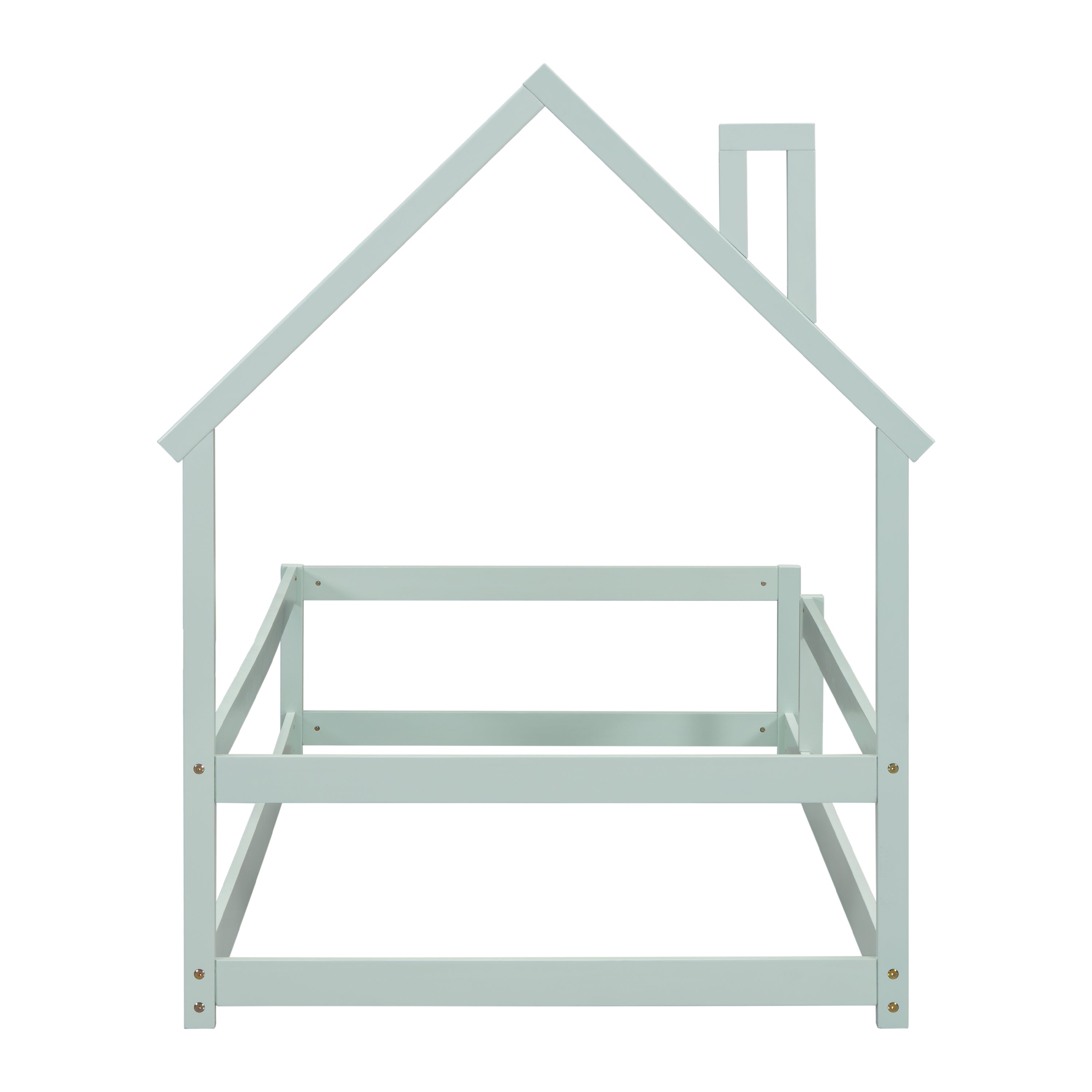 HAOYYE Twin Size Wood Bed with House-Shaped Headboard, Floor Bed with Fences,Sturdy Space-Saving Heavy Duty Modern Design, Easy Assembly for Bedroom or Dorm Room