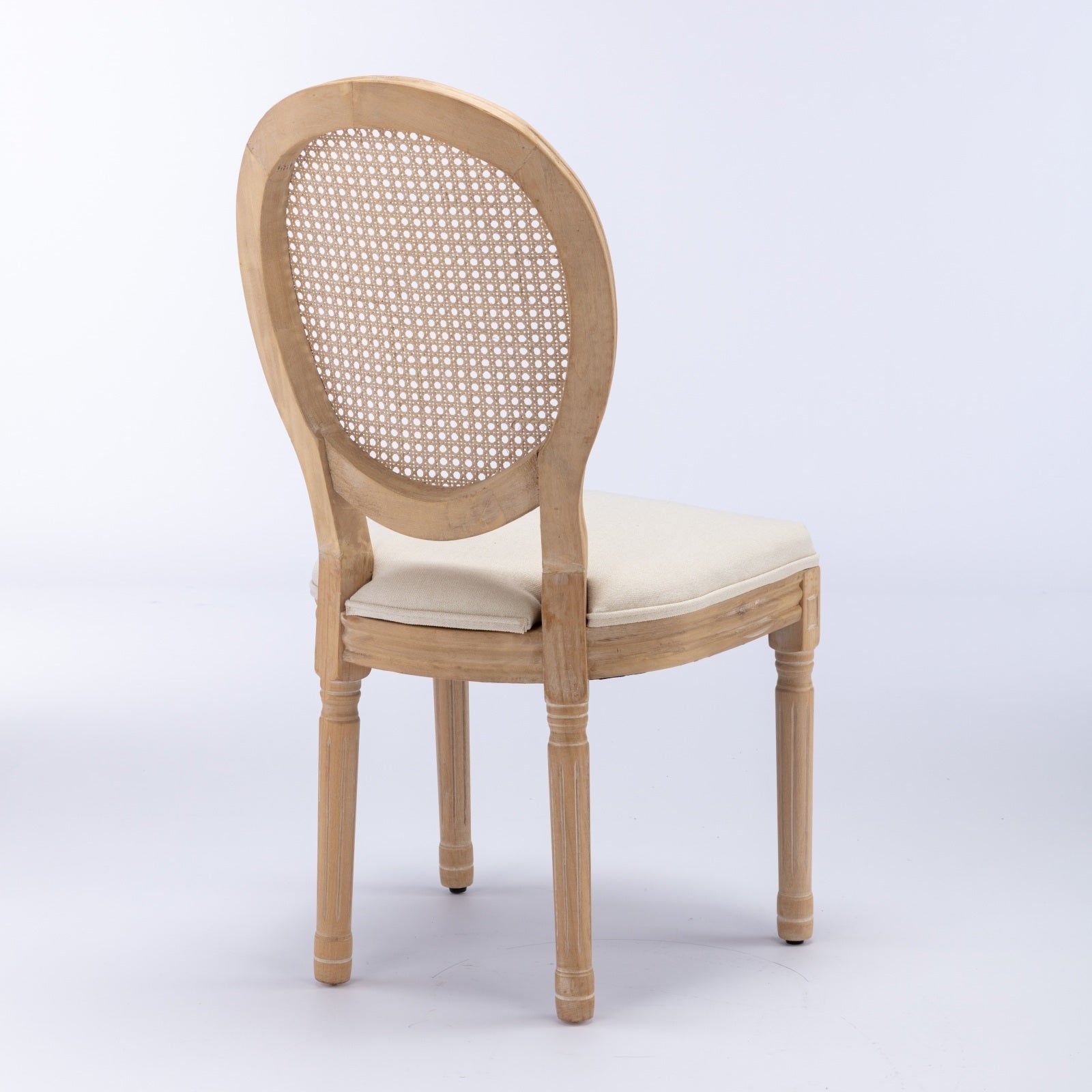 HAOYYE French Style Solid Wood Frame Antique Painting Linen Fabric Rattan Back Dining Chair,Set of 2,Cream,Beige Sturdy Space-Saving Heavy Duty Modern Design Adults Dorm Room Easy Assembly