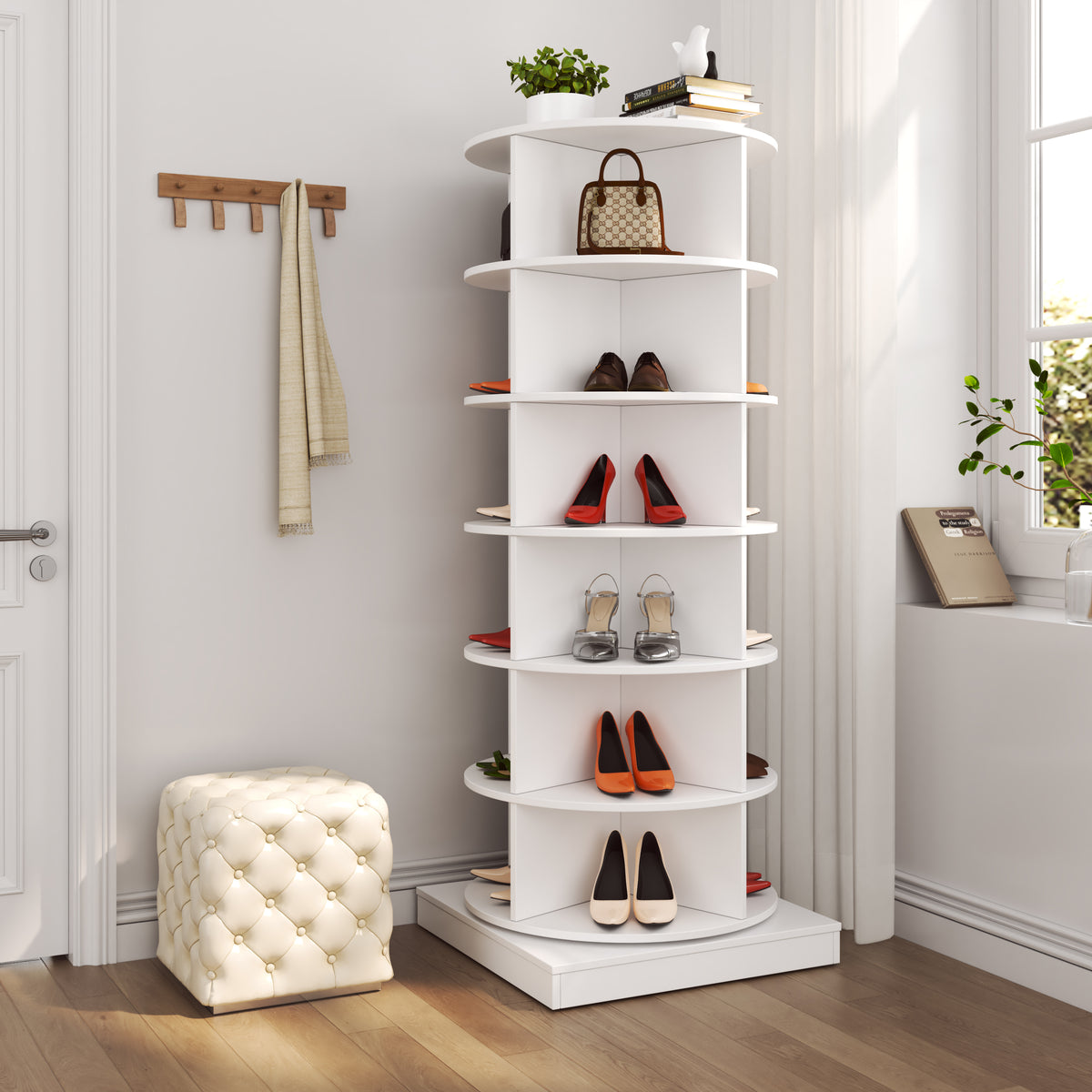 HAOYYE 360 Rotating shoe cabinet 6 layers Sturdy Space-Saving Heavy Duty Modern Design Adults Dorm Room Easy Assembly Bedroom Furniture