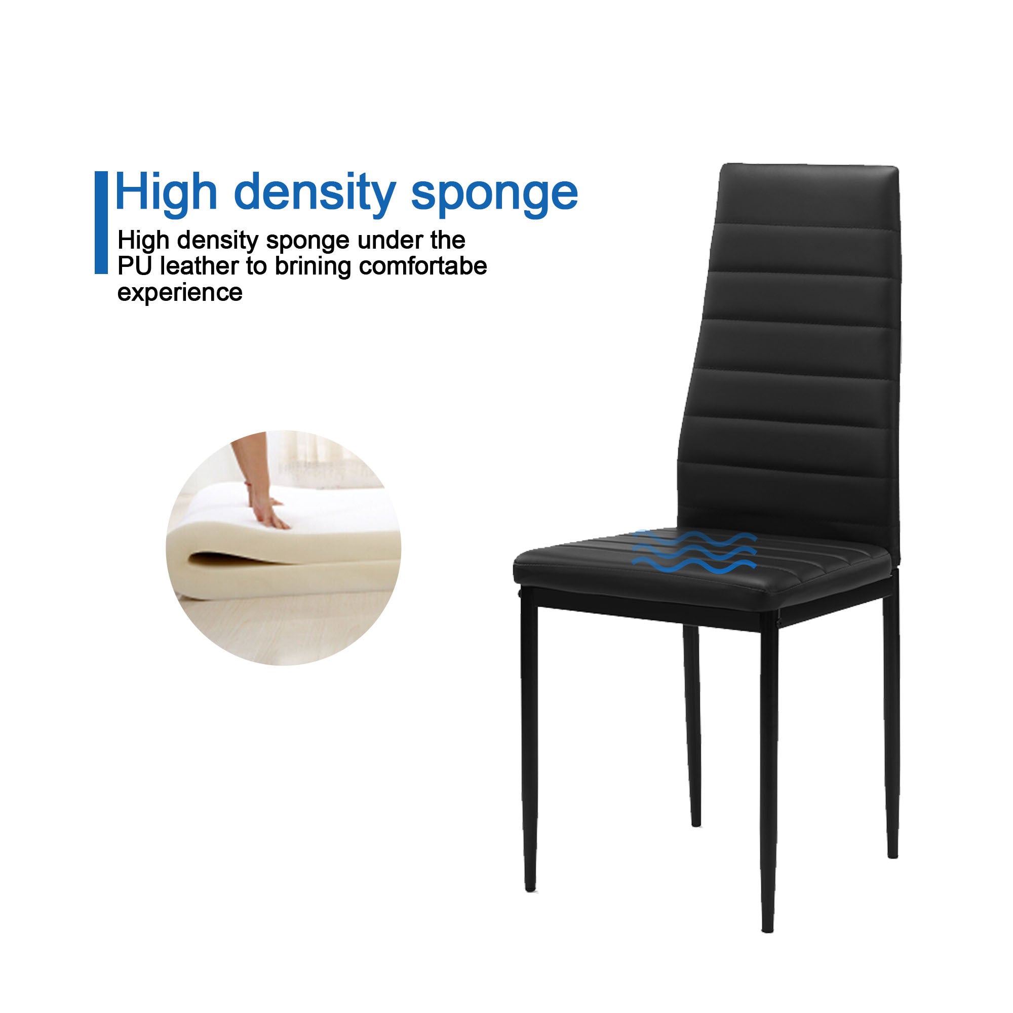 Haoyye Dining Chair Set of 4, Modern PU Leather Upholstered Chairs with Comfortable Cushioned Seats, Sturdy and Space-Saving Dining Room Chairs for Kitchen, Apartment, or Small Dining Area, Easy Assembly, Black
