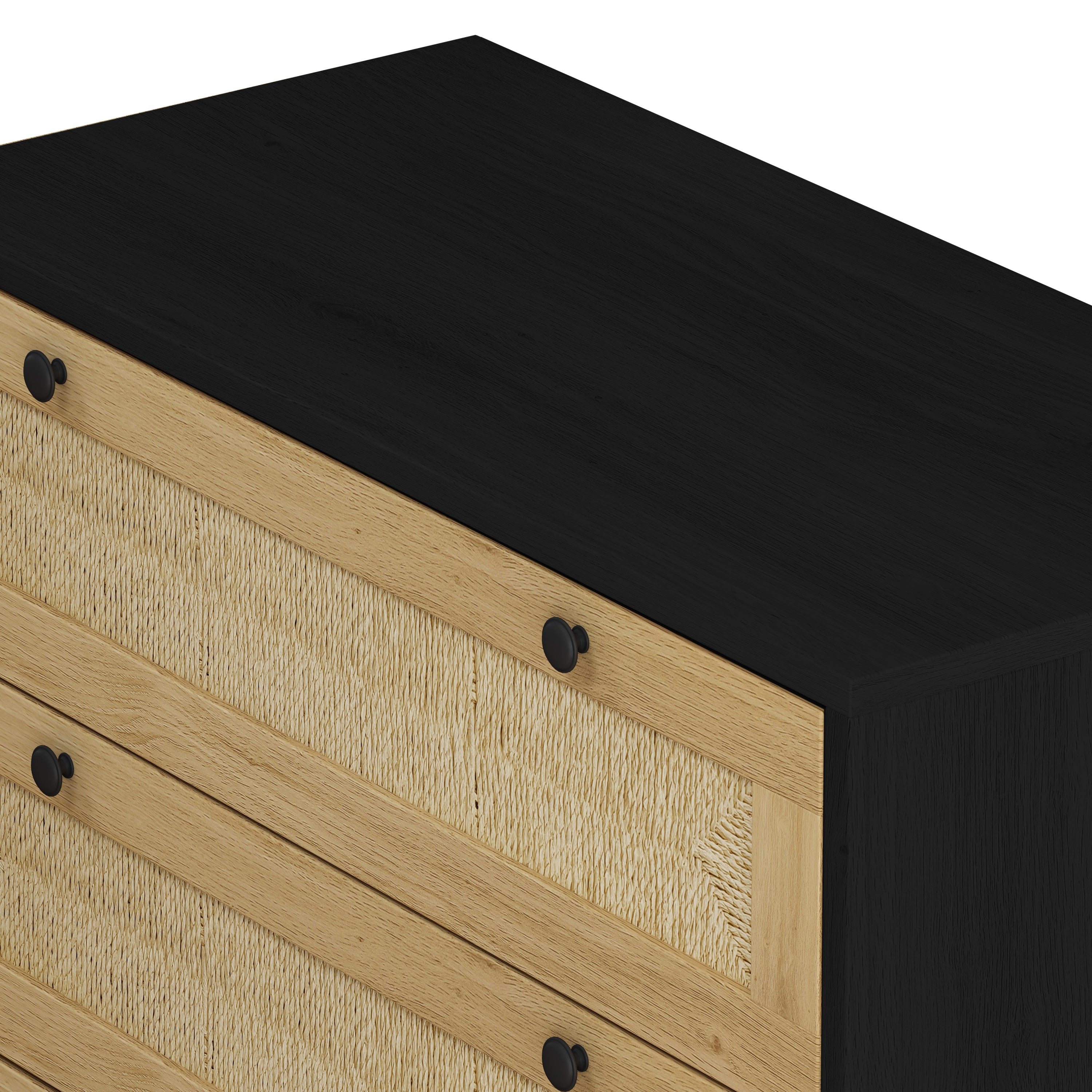 HAOYYE 3-Drawer Storage Cabinet with Rope Woven Drawers, Sturdy Black Design for Bedroom, Living Room, Dining Room, Hallways, Heavy Duty, Space-Saving, Durable, Easy Assembly, Stylish and Versatile Home Furniture