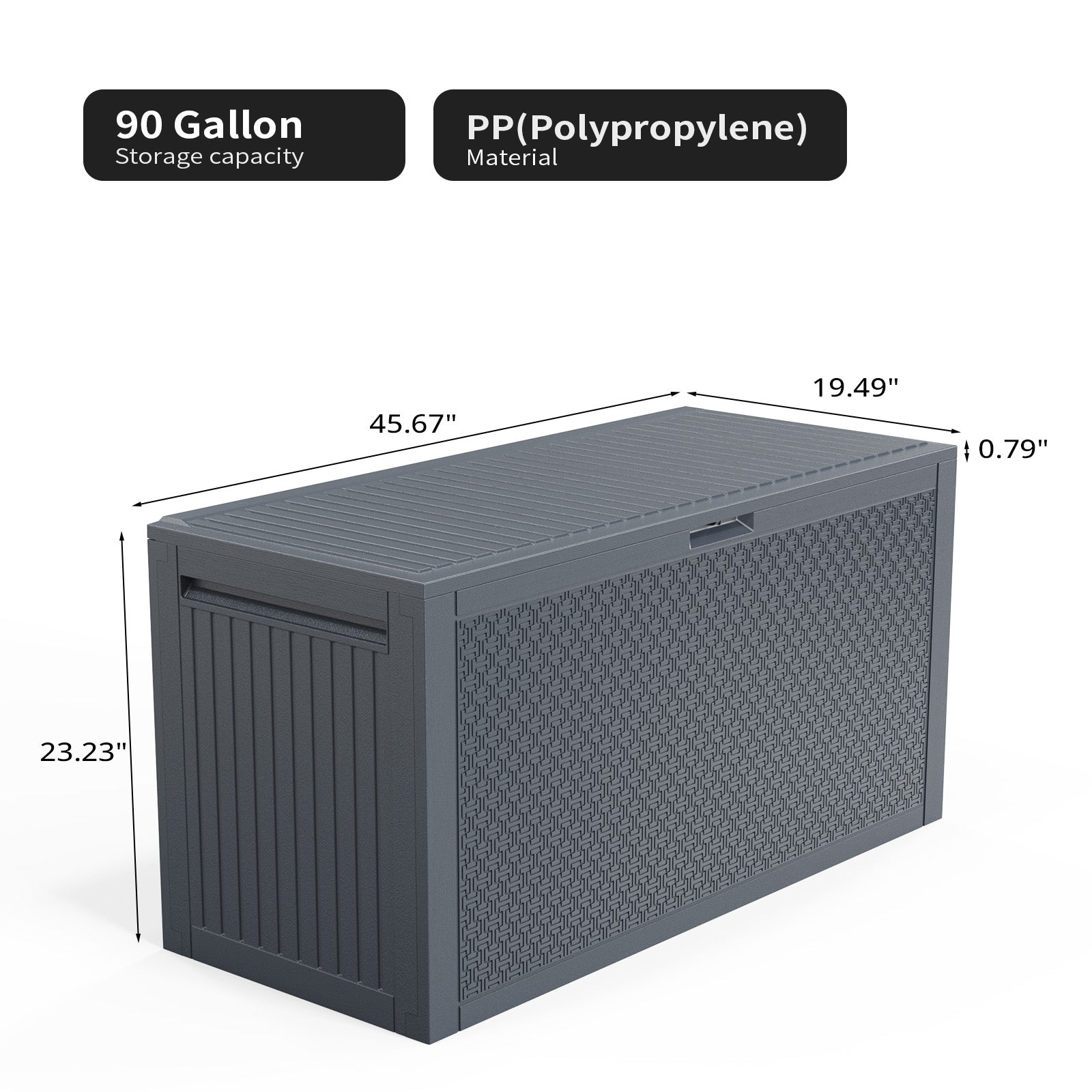 HAOYYE Outdoor Storage Deck Box Grey Plastic Garden Chest with Lockable Lid and Wheels Waterproof UV Resistant for Tools Cushions Toys Patio Garage Backyard Use Durable Weatherproof Portable Organizer 90Gal Capacity