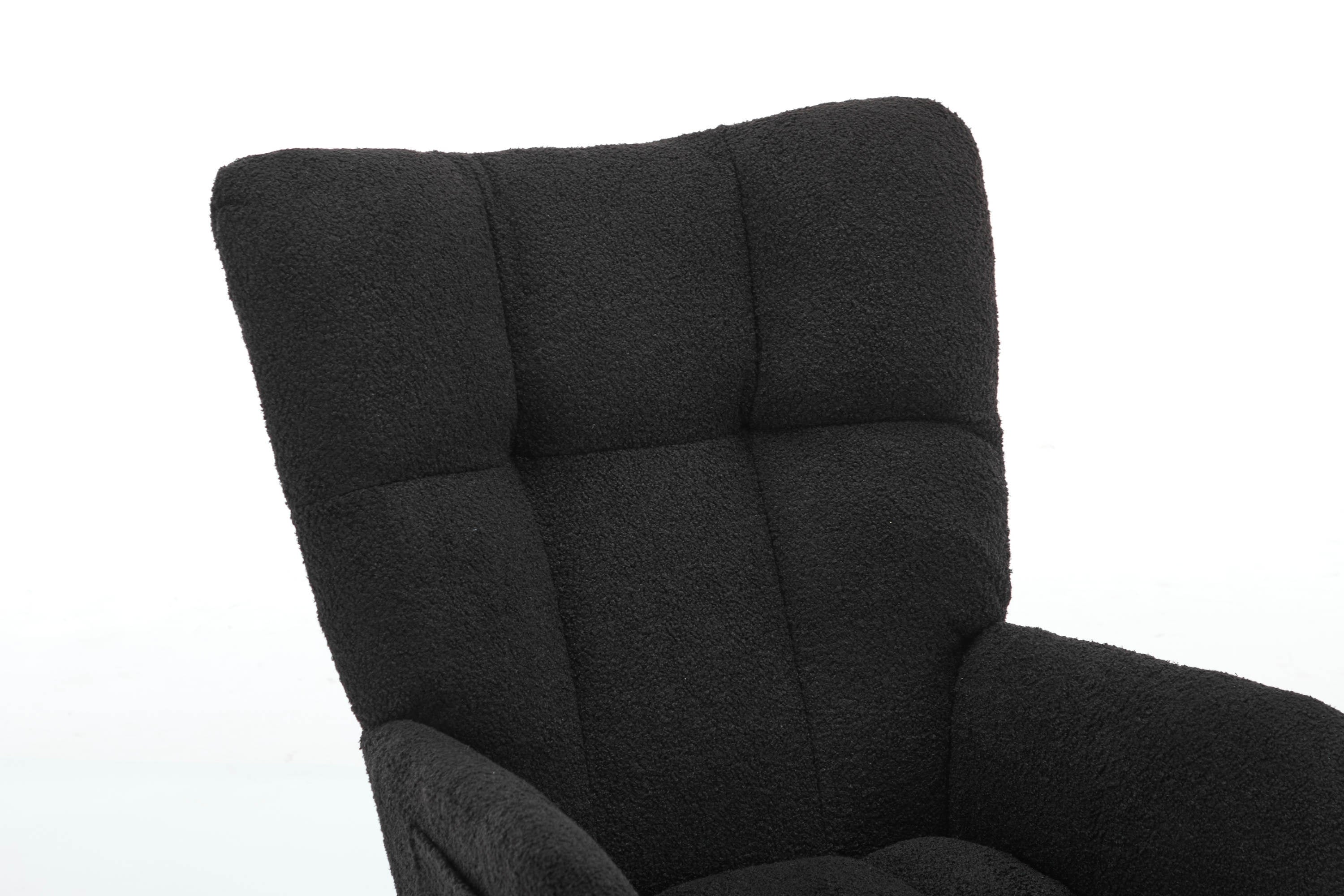 Haoyye Black Modern Nursery Rocking Chair with High Backrest, Soft Teddy Upholstered Glider Accent Armchair with Solid Wood Legs, Gentle Rocker for Bedroom, Living Room, or Nursery, Sturdy and Space-Saving Design for Adults