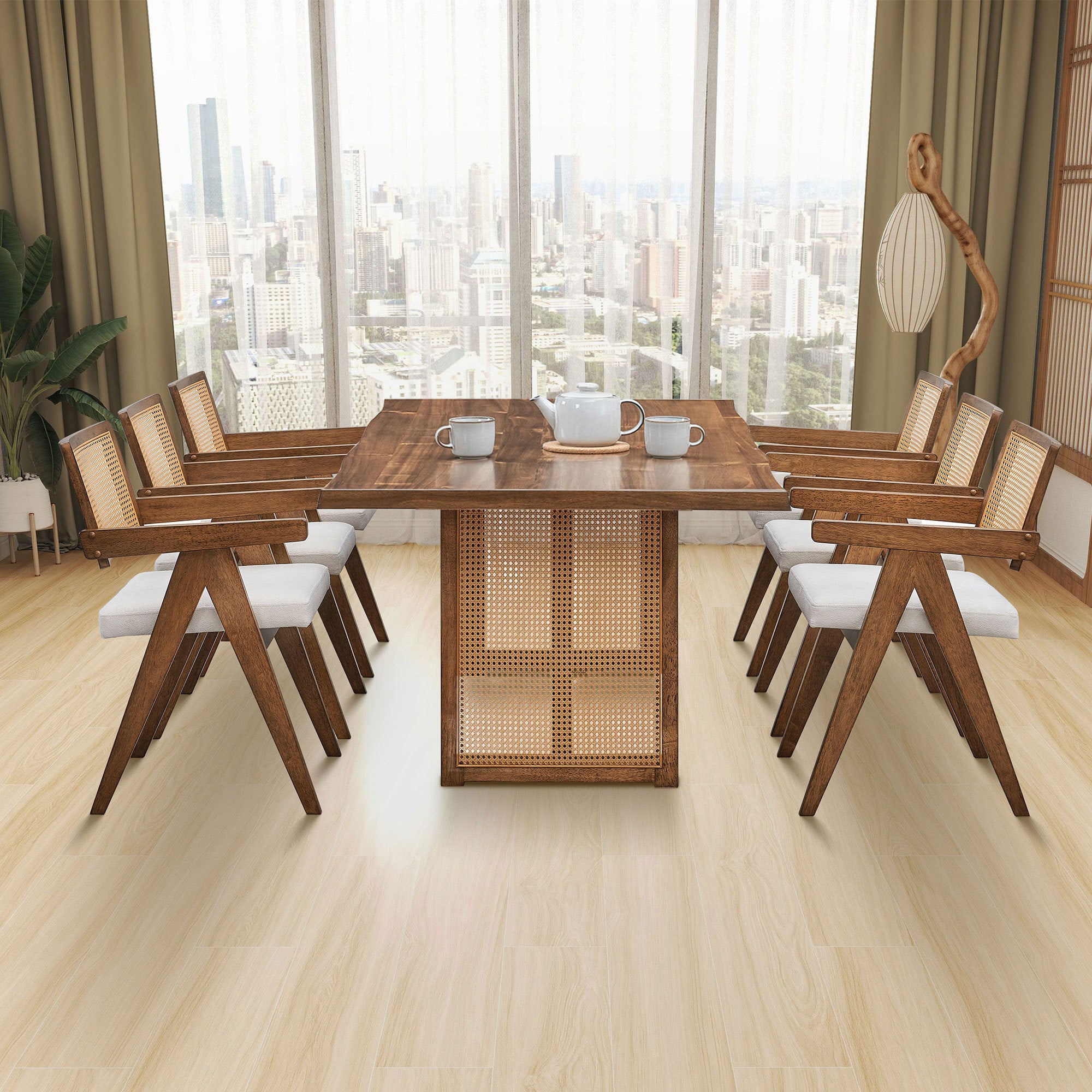 HAOYYE Wooden Frame Upholstered Dining Chairs Set of 2,Mid Century Kitchen Chairs for Living Room,Restaurant,Bohemian Style Chairs for Office,Coffee Shop.OAK Sturdy Space-Saving Heavy Duty Modern Design