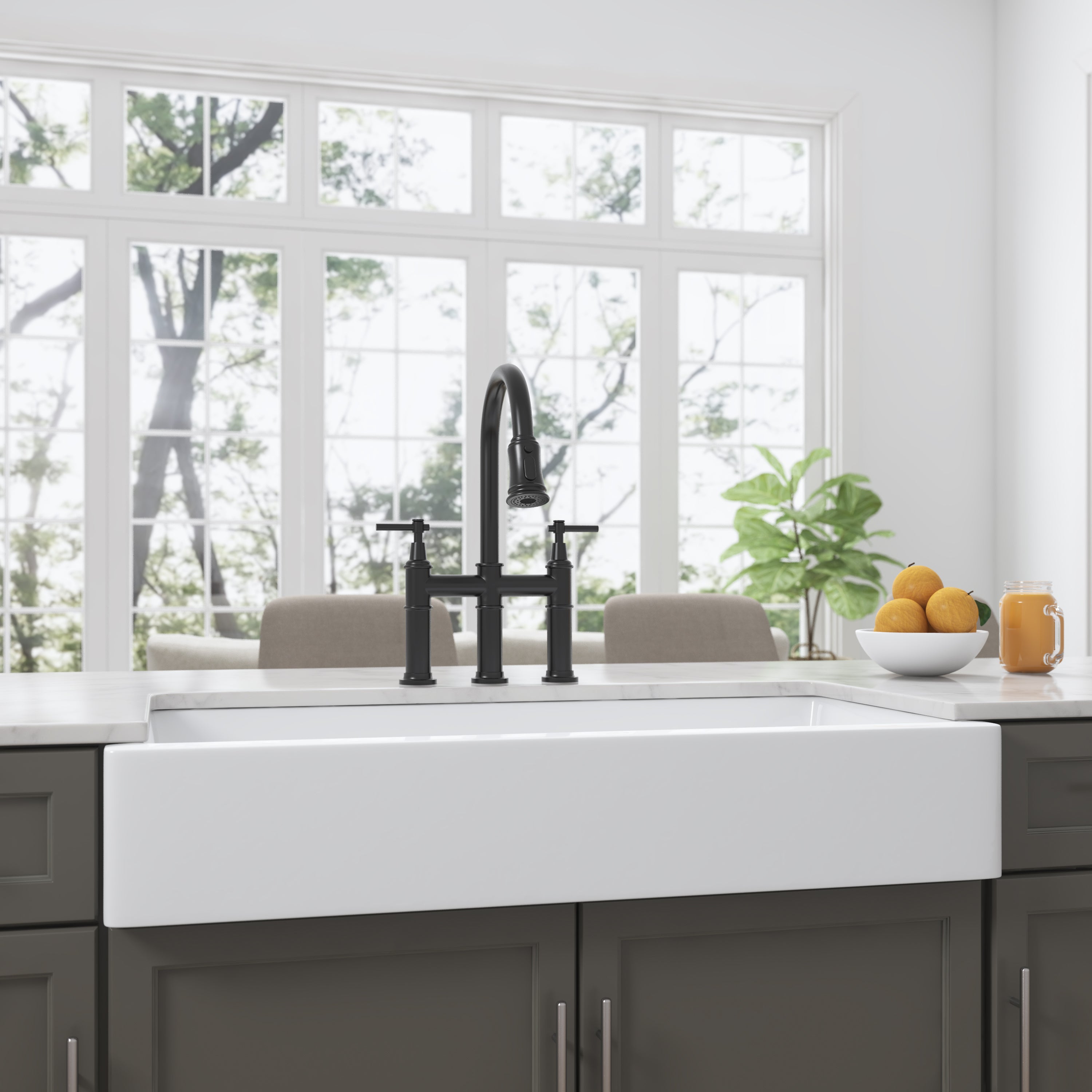 HAOYYE Bridge Kitchen Faucet with Pull-Down Sprayhead in Spot Sturdy Space-Saving Heavy Duty Modern Design Adults Dorm Room Easy Assembly Bedroom Furniture