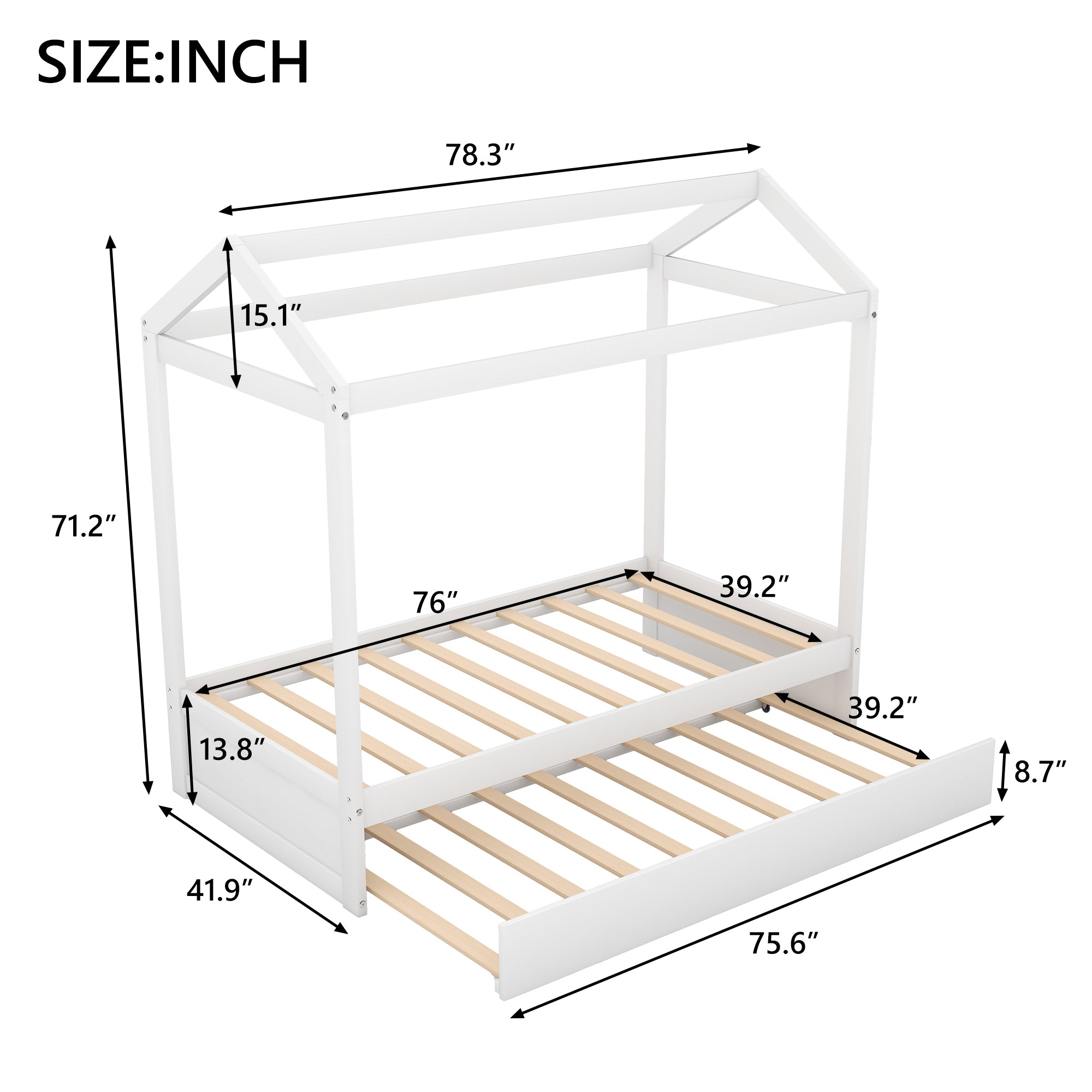 HAOYYE House Bed with Trundle, can be Decorated,White(Old SKU:SM000103AAK) Sturdy Space-Saving Heavy Duty Modern Design Adults Dorm Room Easy Assembly Bedroom Furniture