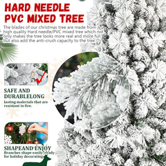 HAOYYE Artificial Flocked Christmas Tree with Mixed PVC and Hard Needle Branch Tips, Hinged Automatic Structure with Foldable Premium Base, Fireproof Eco-Friendly Material, Easy Assembly, Stable Heavy Duty Stand for Indoor Holiday Decorating
