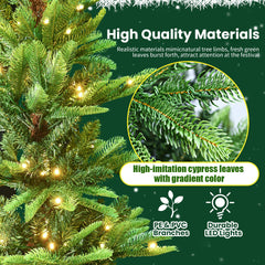 HAOYYE Artificial Green LED Christmas Tree with Fireproof PE PVC Mixed Branch Tips, Hinged Premium Foldable Base, Easy Assembly and Strong Stable Structure for Indoor Holiday Decorations