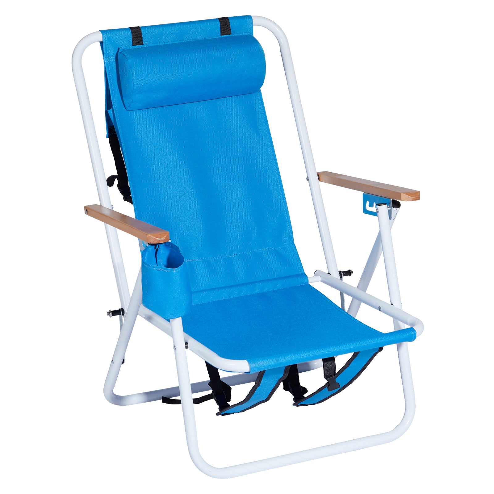 HAOYYE Folding Beach Chair Set of 2 for Adults, Portable Lightweight Backpack Camping Chairs with 4 Adjustable Recline Positions, Comfortable Headrest, Cup Holder, Wooden Armrests, Easy to Carry for Outdoor Beach, Picnic, Pool, or Camping