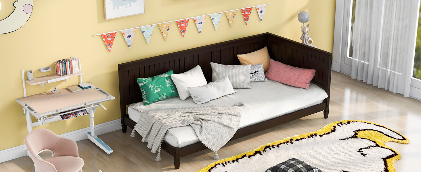 HAOYYE Twin Size Wood Daybed/Sofa Bed, Espresso Sturdy Space-Saving Heavy Duty Modern Design Adults Dorm Room Easy Assembly Bedroom Furniture