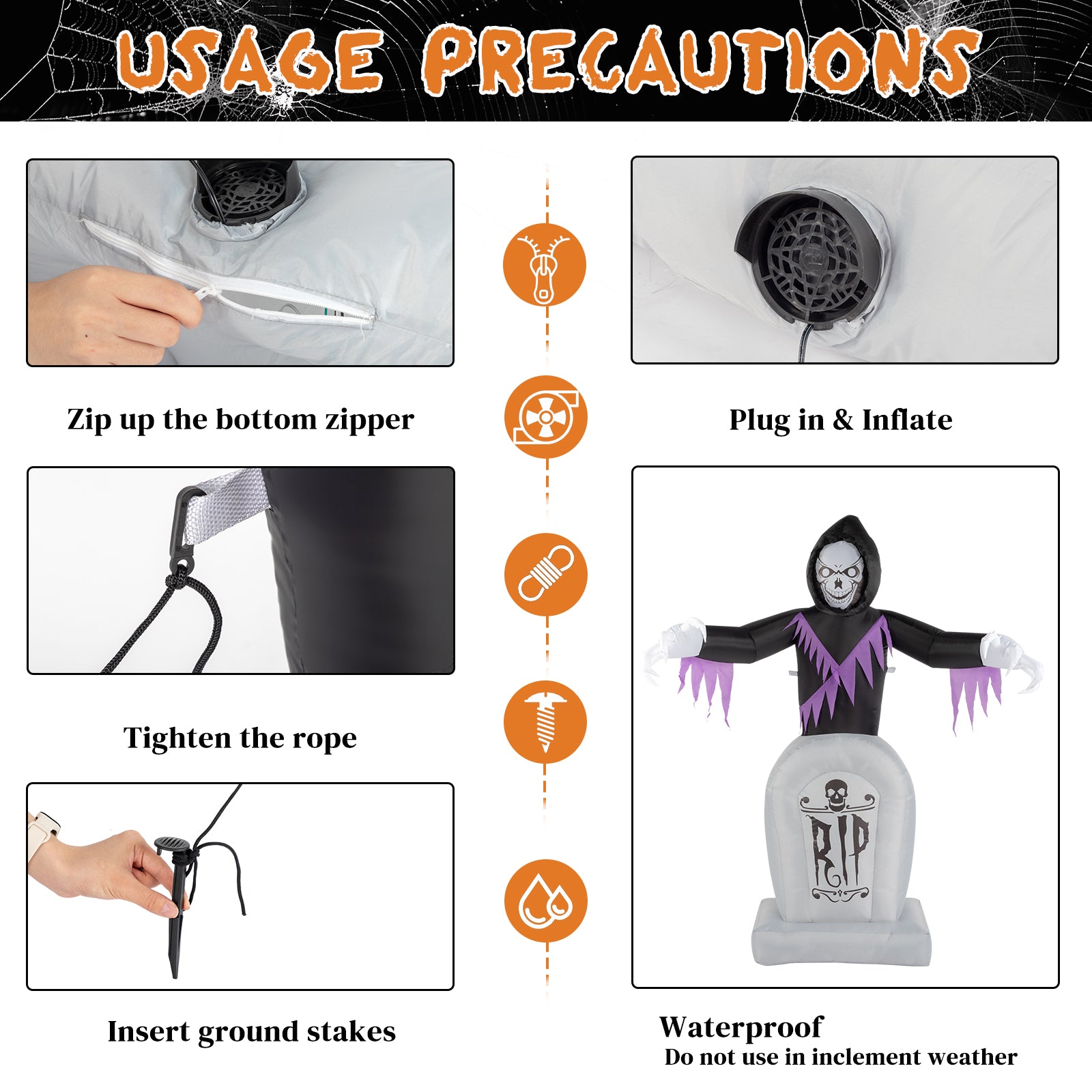HAOYYE Halloween Inflatable Decoration Black 3-Piece Grim Reaper and Grave Set with LED String Lights Powerful Blower Easy Setup Waterproof Polyester for Garden Yard Lawn Patio Outdoor Party