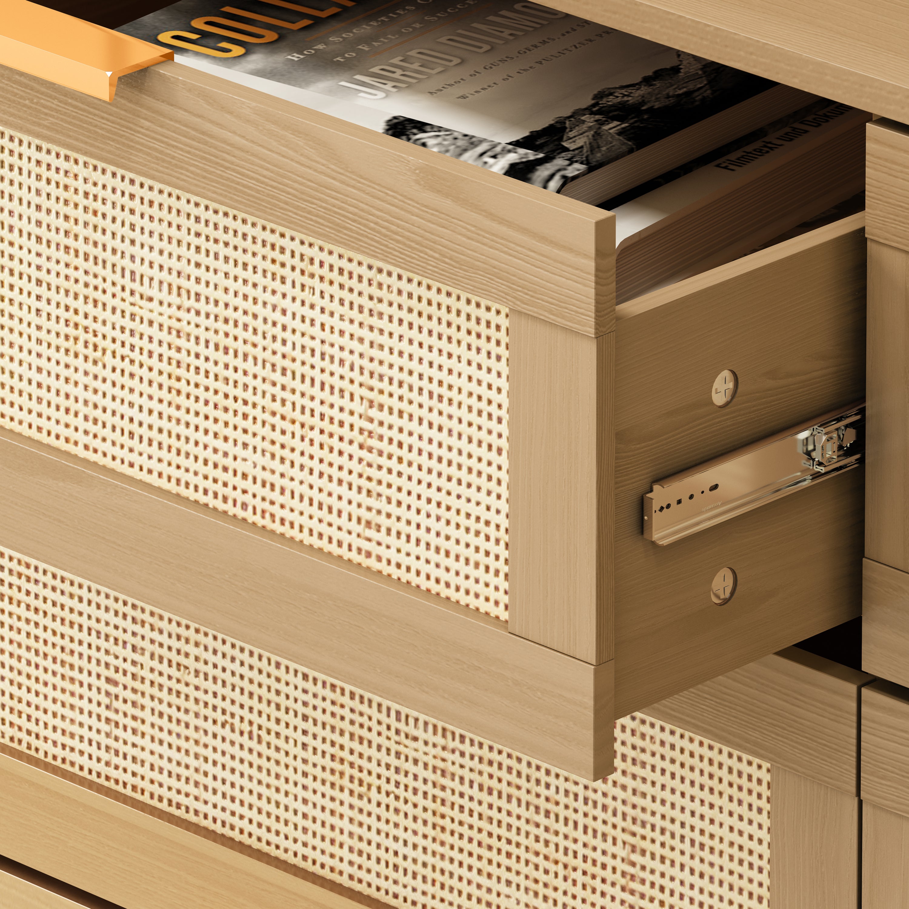 HAOYYE 6-Drawer Rattan Cabinet, Sturdy Space-Saving Design, Heavy Duty Construction, Easy Assembly, Durable and Stylish Home Furniture, Versatile for Bedroom or Living Room Use