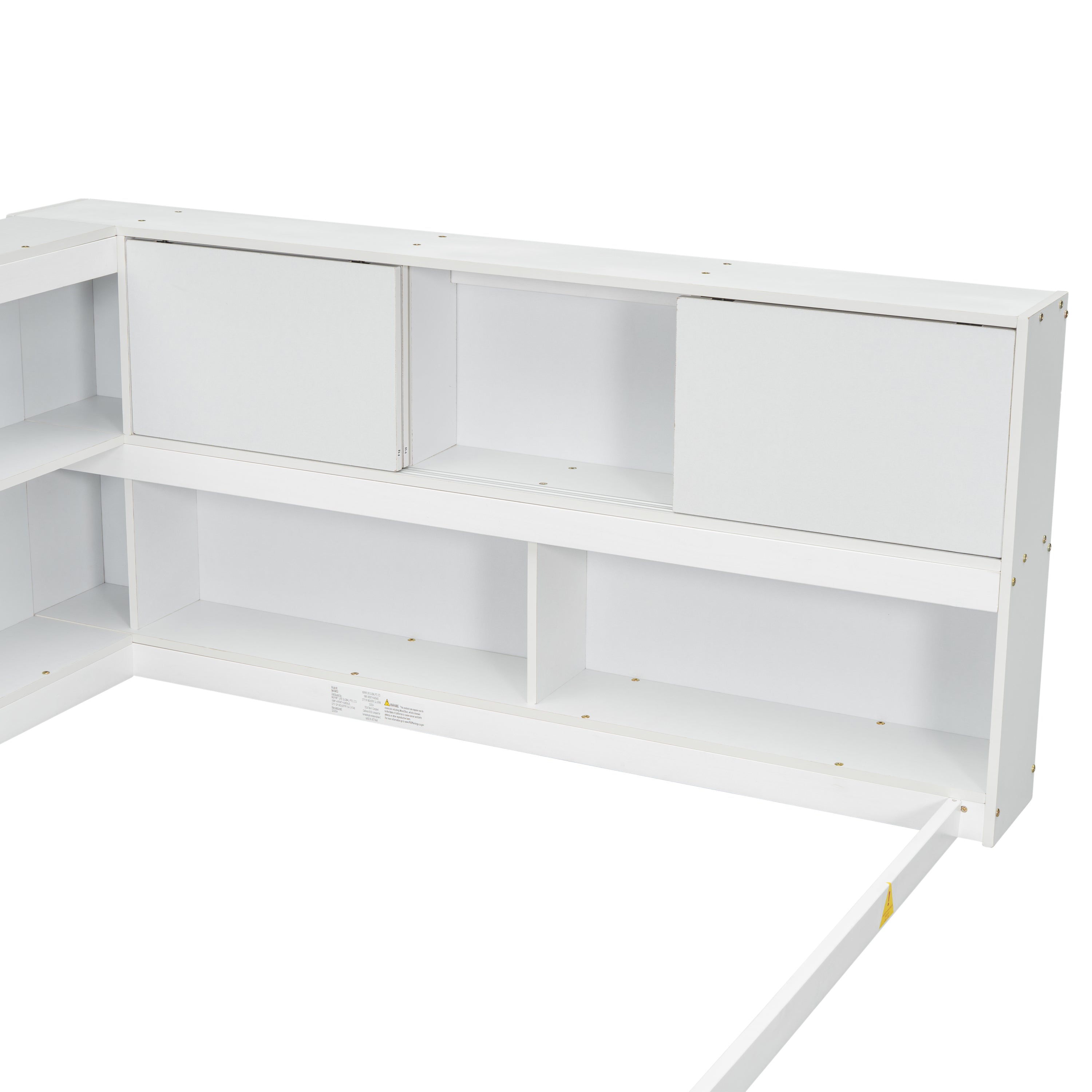HAOYYE Full Floor Bed with L-shaped Bookcases, sliding doors,without slats,White Sturdy Space-Saving Heavy Duty Modern Design Easy Assembly Durable Stylish Home Furniture Versatile
