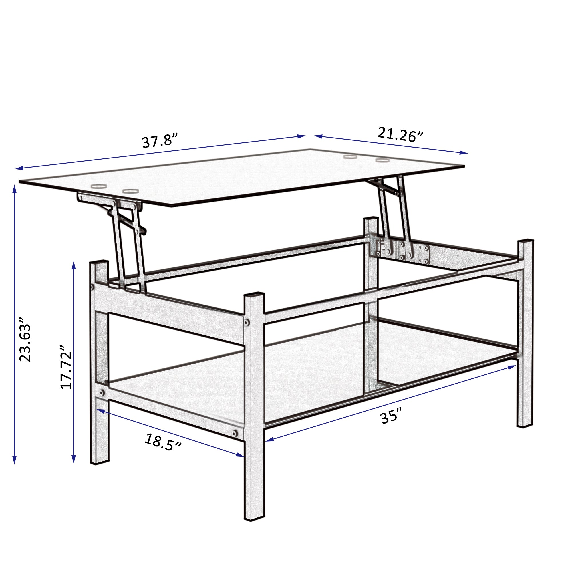 HAOYYE Glass Lift Top Coffee Table, Modern Simple 2-Layer Tempered Glass Coffee Table for Living Room, Black Sturdy Space-Saving Heavy Duty Modern Design Adults Dorm Room Easy Assembly Bedroom Furniture