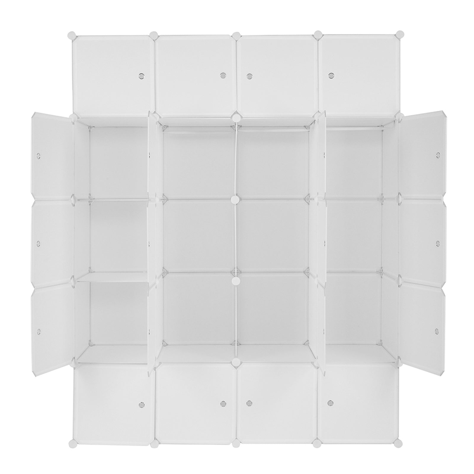 HAOYYE Modular 20-Cube Plastic Storage Organizer with Hanging Rod, Stackable Closet Shelves, Durable Multipurpose Storage Cabinet, Space-Saving Design for Clothes, Shoes, Accessories, Bedroom, Living Room, Office, White