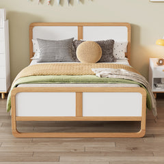 HAOYYE Modern Style Queen Size Solid Wood Platform Bed for , Teens, Adults, No Need Box Spring, Walnut and White Sturdy Space-Saving Heavy Duty Modern Design Dorm Room Easy Assembly Bedroom Furniture