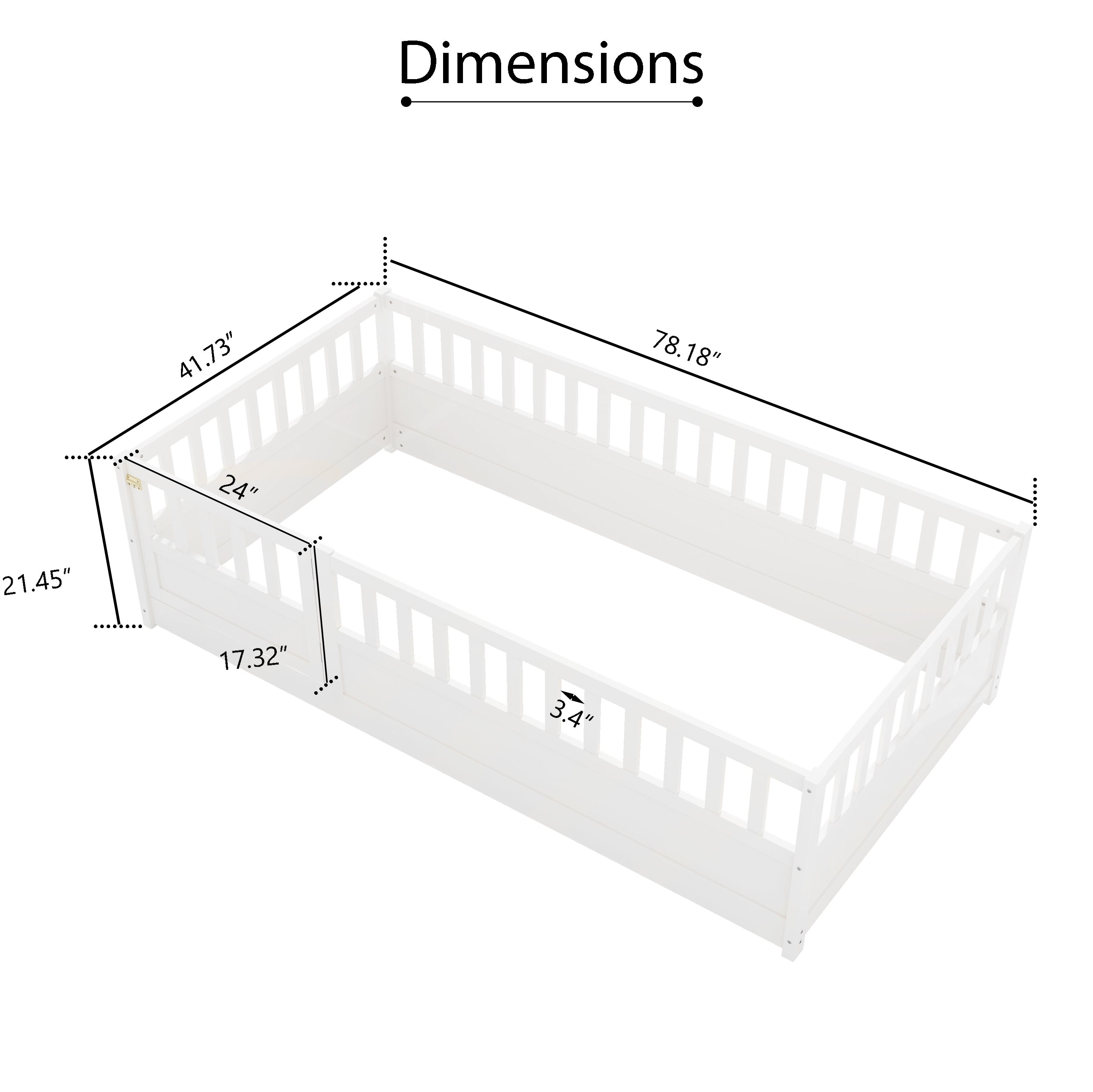 HAOYYE Twin Size Floor bed, integral construction with super high security barrier, door, 's floor bed frame, Montessori wooden 's floor bed, white Sturdy Space-Saving Heavy Duty Adults