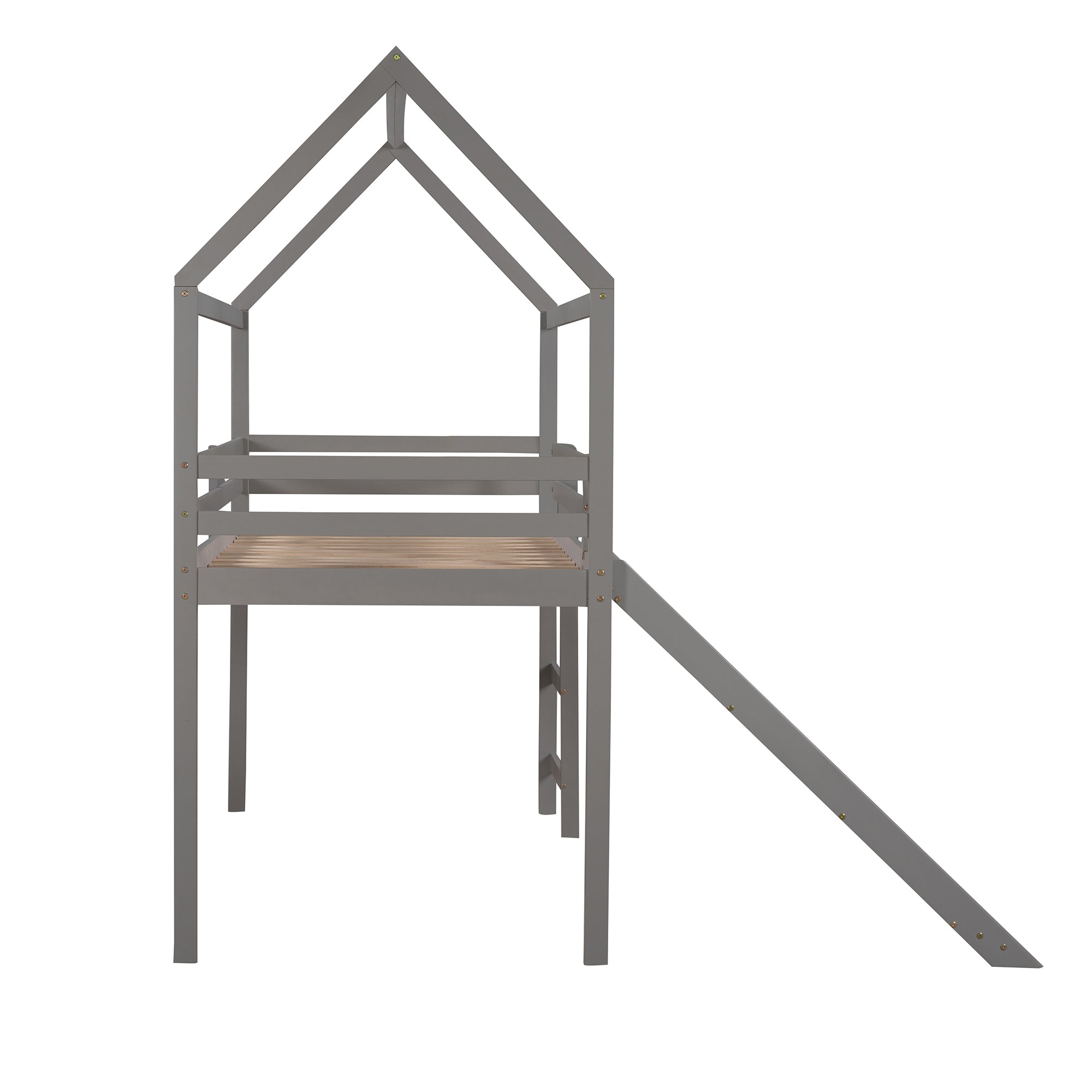 HAOYYE Twin Loft Bed with Slide, House Bed with Slide,Gray(OLD SKU :WF286245AAE) Sturdy Space-Saving Heavy Duty Modern Design Adults Dorm Room Easy Assembly Bedroom Furniture