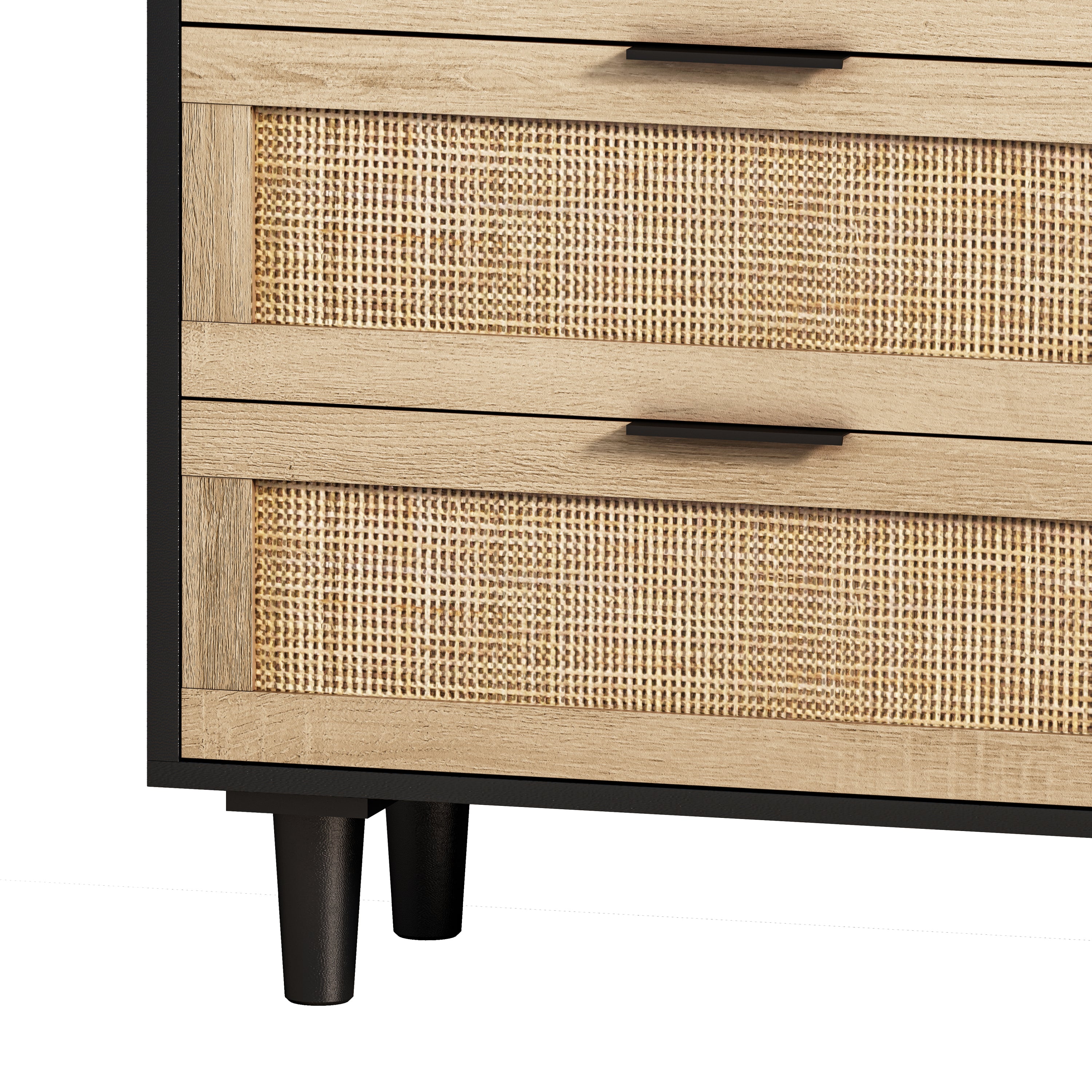 HAOYYE Black 6-Drawer Rattan Storage Cabinet, Modern Space-Saving Design for Bedroom and Living Room, Heavy Duty Construction, Easy Assembly