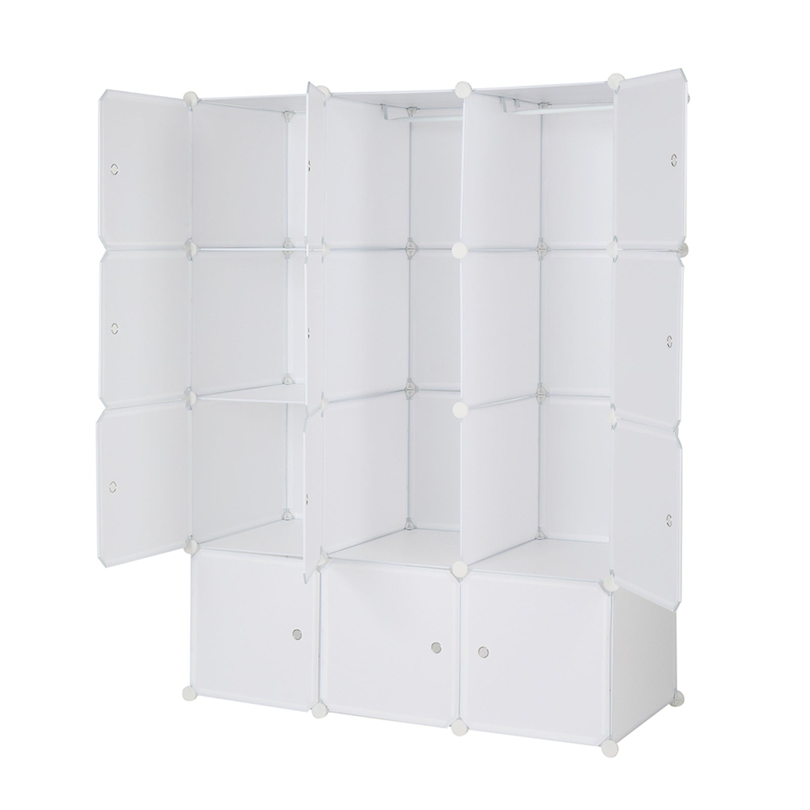 HAOYYE 12 Cube Modular Closet Organizer with Hanging Rod, Stackable Plastic Storage Shelves, Customizable DIY Wardrobe Cabinet for Bedroom Entryway Office