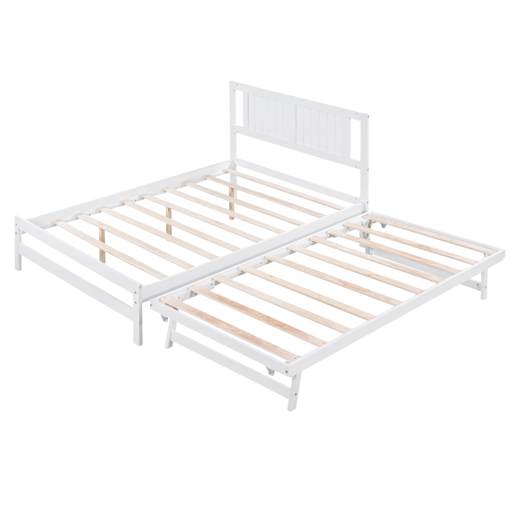 HAOYYE Full Size Platform Bed with Adjustable Trundle, White, Space-Saving Modern Design, Sturdy and Heavy-Duty Wood Frame, Ideal for Guest Room, Apartment, or Dorm, Easy Assembly Bedroom Furniture