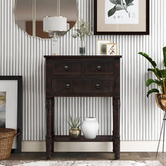 HAOYYE Narrow Console Table, Slim Sofa Table with Three Storage Drawers and Bottom Shelf for Living Room, Espresso, Sturdy Space-Saving Design, Heavy Duty Construction, Easy Assembly, Durable and Stylish Home Furniture, Versatile for Hallway or Entryway