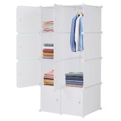 HAOYYE 8 Cube Organizer, Stackable Plastic Cube Storage Shelves, Multifunctional Modular Closet Cabinet with Hanging Rod, White, Durable Space-Saving Storage Solution, Modern Design, Versatile for Home Organization