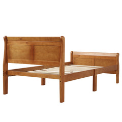 HAOYYE Wood Platform Bed Twin Bed Frame Mattress Foundation Sleigh Bed with Headboard/Footboard/Wood Slat Support Sturdy Space-Saving Heavy Duty Modern Design Easy Assembly Durable Stylish Home Furniture