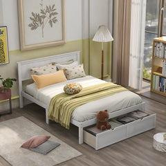 HAOYYE Full Size Platform Bed with Under-bed Drawers, White, Sturdy Space-Saving Design, Heavy Duty Construction, Easy Assembly, Durable and Stylish Home Furniture, Versatile for Bedroom Use