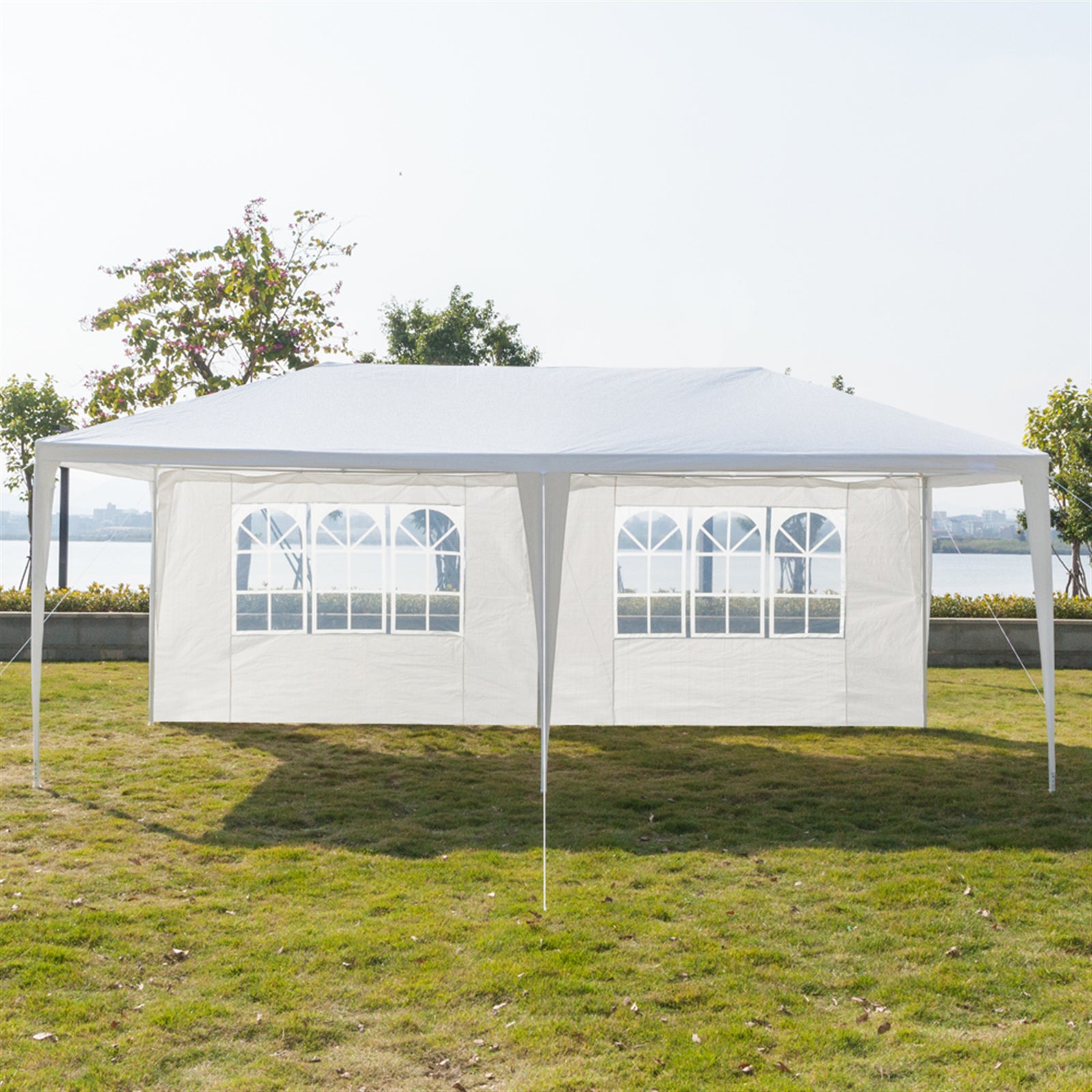 HAOYYE 3 x 6m Outdoor Waterproof Canopy Tent with 6 Sidewalls and 2 Zippered Doors Spiral Tube Frame Heavy Duty PE Fabric Event Shelter for Backyard Patio Garden Wedding White