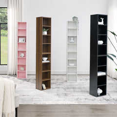 Haoyye 8-Tier Media Tower Rack, CD DVD Slim Storage Cabinet, Adjustable Shelves for Home Office, Multifunctional Double-Decker Bookcase, Sturdy Space-Saving Bookshelf for Tall Narrow Display