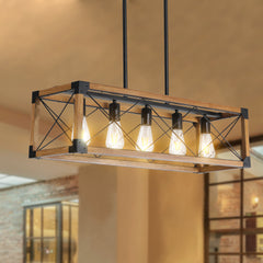 HAOYYE 5-Light Retro Farmhouse Chandelier For Kitchen, Living room, Dining room Walnut(No Bulbs) Sturdy Space-Saving Heavy Duty Modern Design Adults Dorm Room Easy Assembly