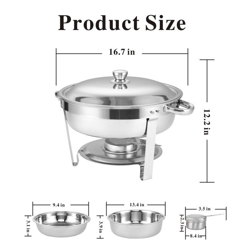 Haoyye Round Buffet Catering Dish Set of 2, 5QT Stainless Steel Chafing Dishes with Lids, Food and Water Pans, Fuel Holders, Warming and Chilling Function for Parties, Weddings, Events, Camping, Home or Outdoor Use