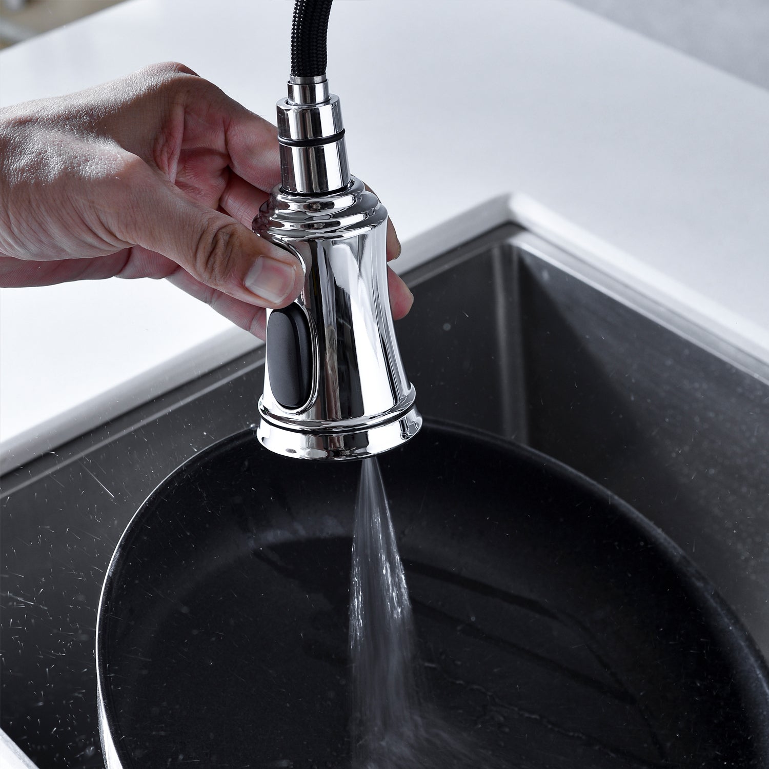 HAOYYE Bridge Kitchen Faucet with Pull-Down Sprayhead in Spot Sturdy Space-Saving Heavy Duty Modern Design Adults Dorm Room Easy Assembly Bedroom Furniture