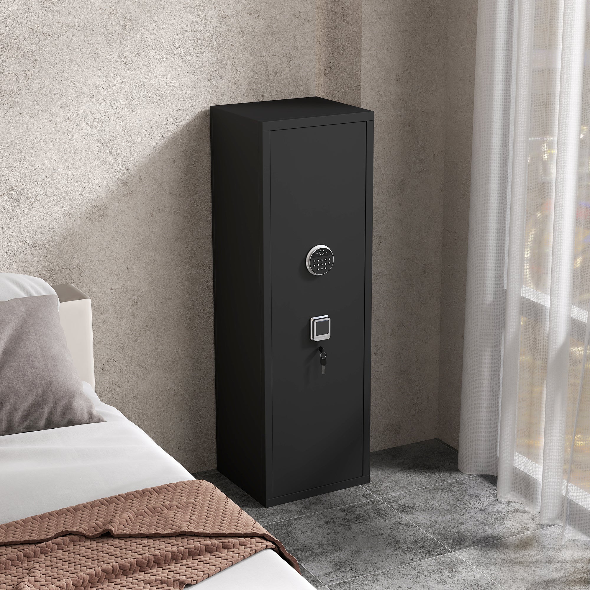 Haoyye Large Gun Safe Cabinet With 3 Pistol Pouches, Heavy Duty Biometric Fingerprint Lock, Rifle Gun Safe With Adjustable Stand, Detachable Structure For Rifles And Shotguns, Secure Gun Money Storage Cabinet