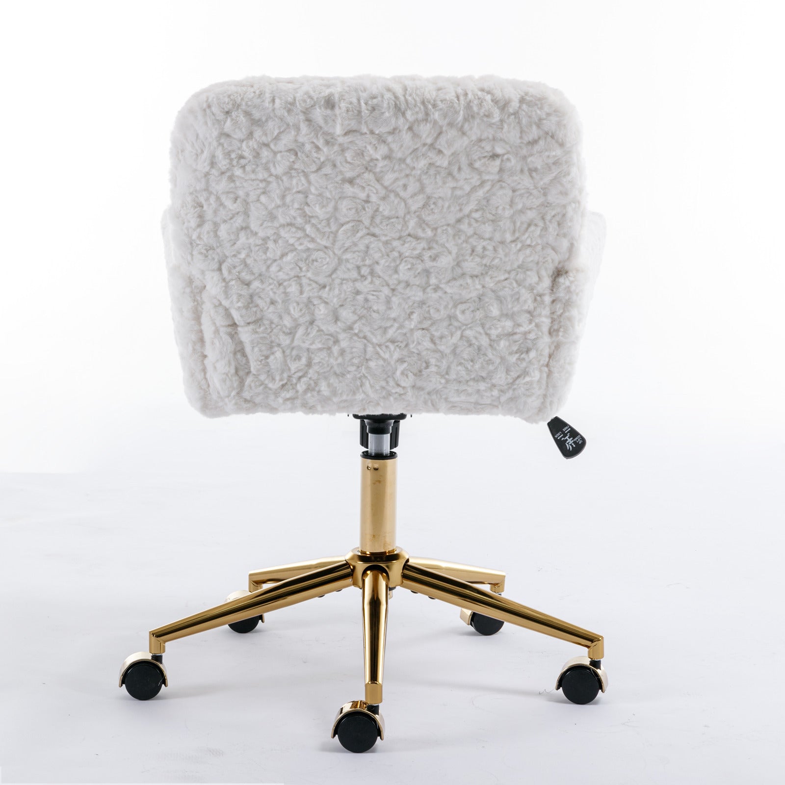 HAOYYE Artificial Rabbit Hair Home Office Chair With Golden Metal Base, Adjustable Swivel Desk Chair, Modern Beige Vanity Chair, Sturdy Space-Saving Heavy Duty Design