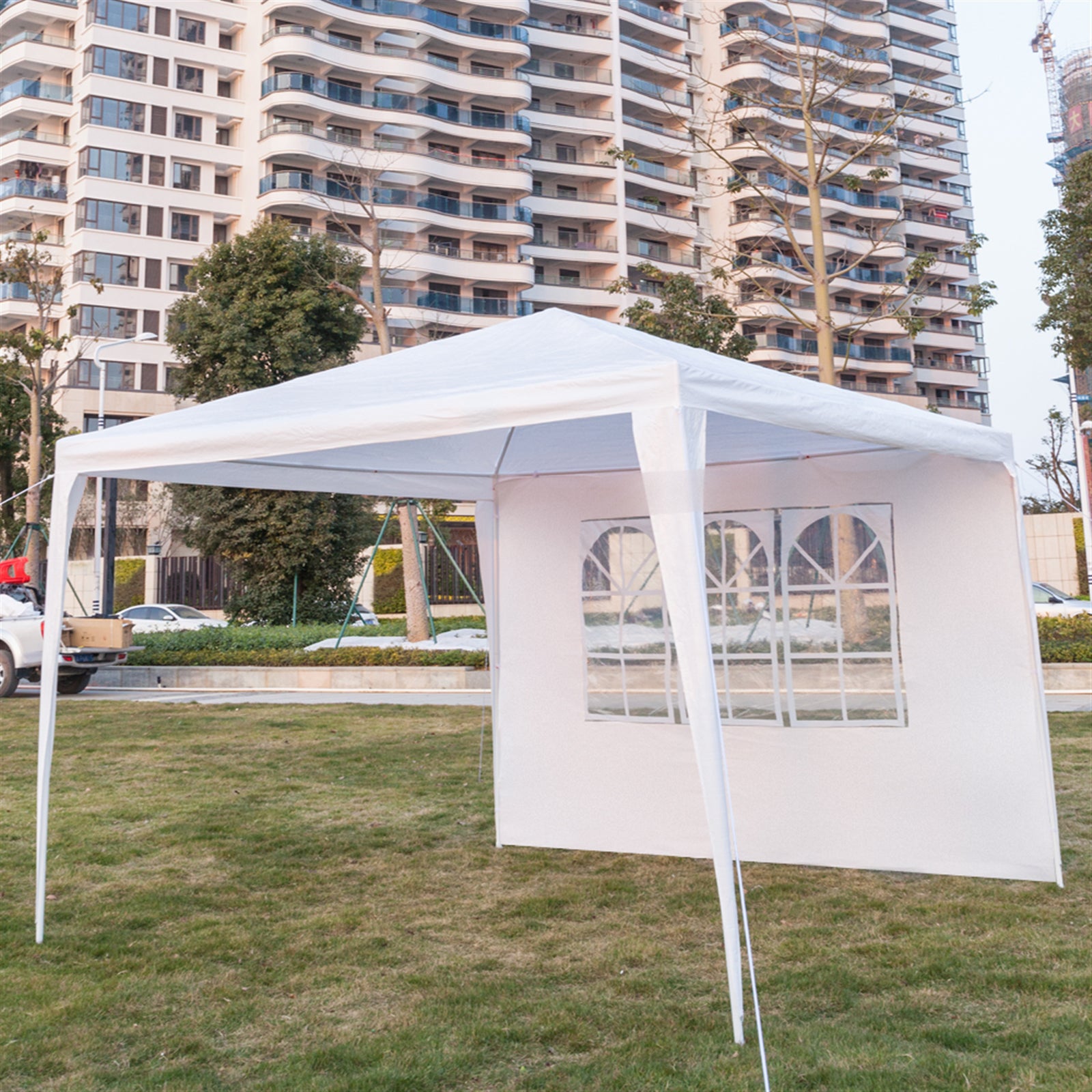 HAOYYE Outdoor Waterproof Tent 3x3m Pop Up Canopy with 3 Sidewalls Portable Folding Tent with Spiral Tubes for Backyard Wedding Party Event Sun Shade Shelter