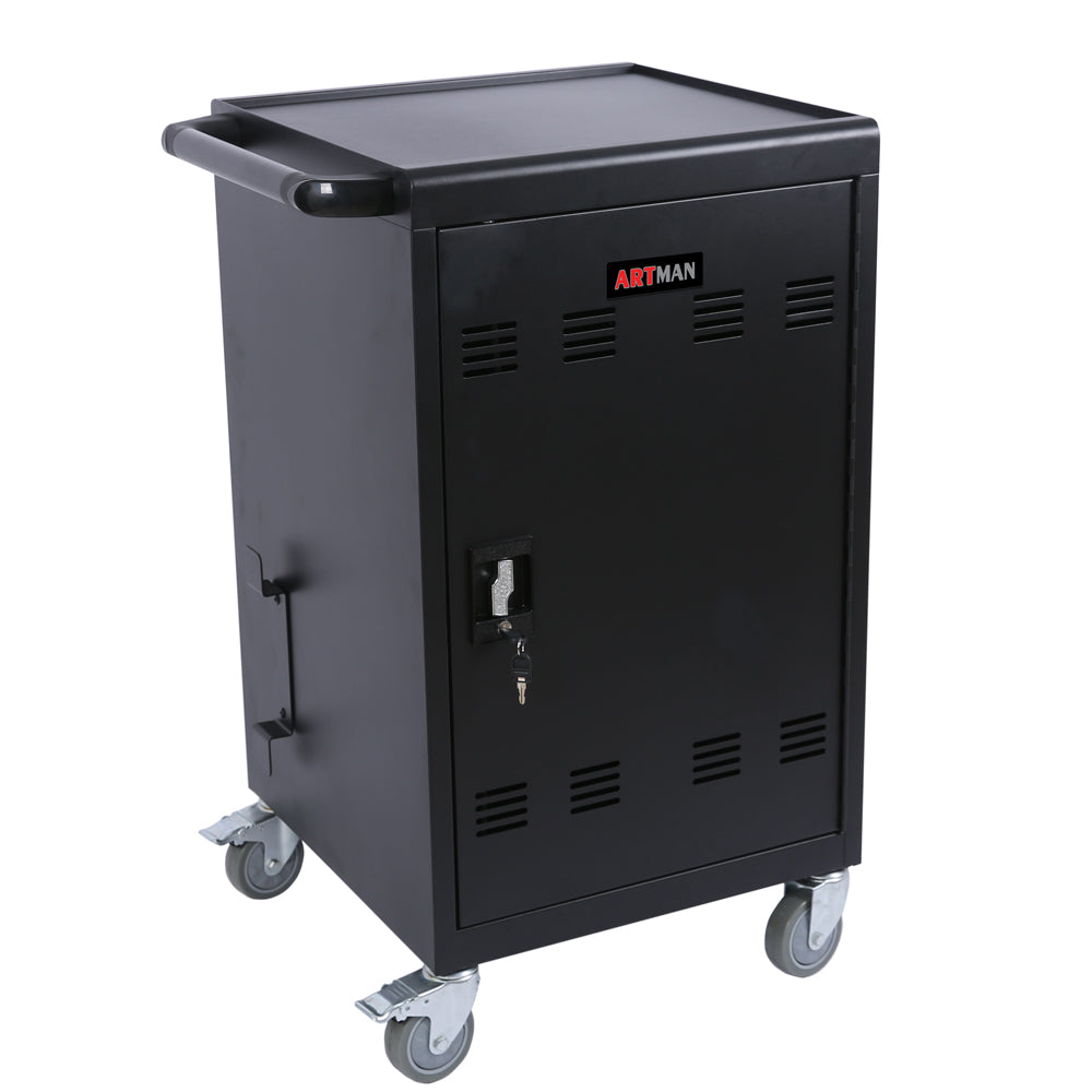HAOYYE Mobile Charging Cart Station for 30+ Devices, Compatible with Chromebook, Tablet, and Laptop Computers, Includes Power Strip, Assembly Required, Black, Heavy Duty, Space-Saving, Modern Design, Easy Assembly