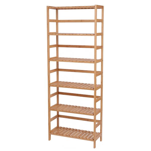 HAOYYE 100% Bamboo Bookshelf, Multi-Functional Adjustable 6-Layer Shelf for Living Room, Bedroom, Study, Office, Natural Wood, Eco-Friendly & Durable, Soft Cozy Warm Flannel Fleece Home Decor, Luxury Storage Solution